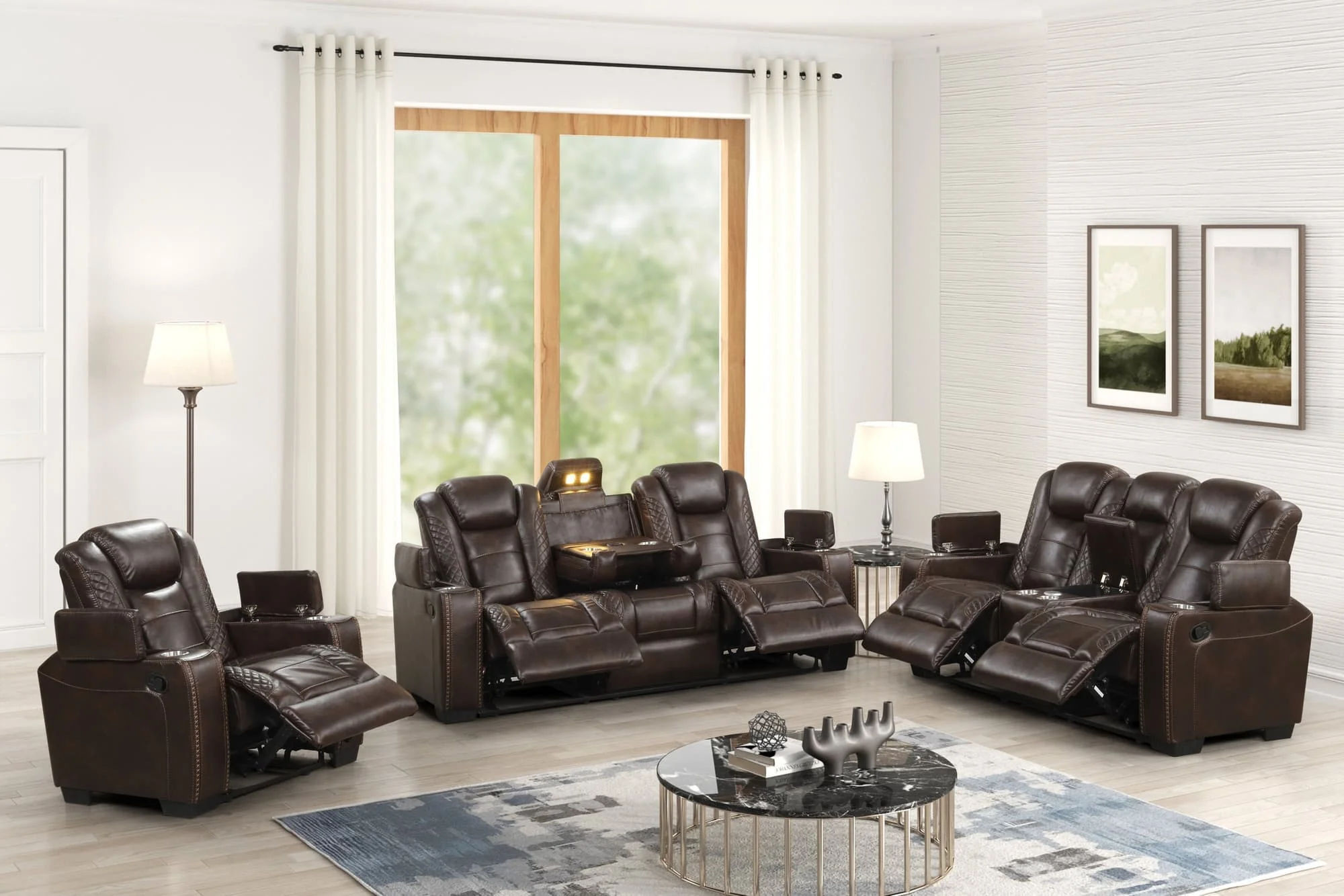 Stefano Brown Leather Gel 3-Piece Reclining Set - Image 1