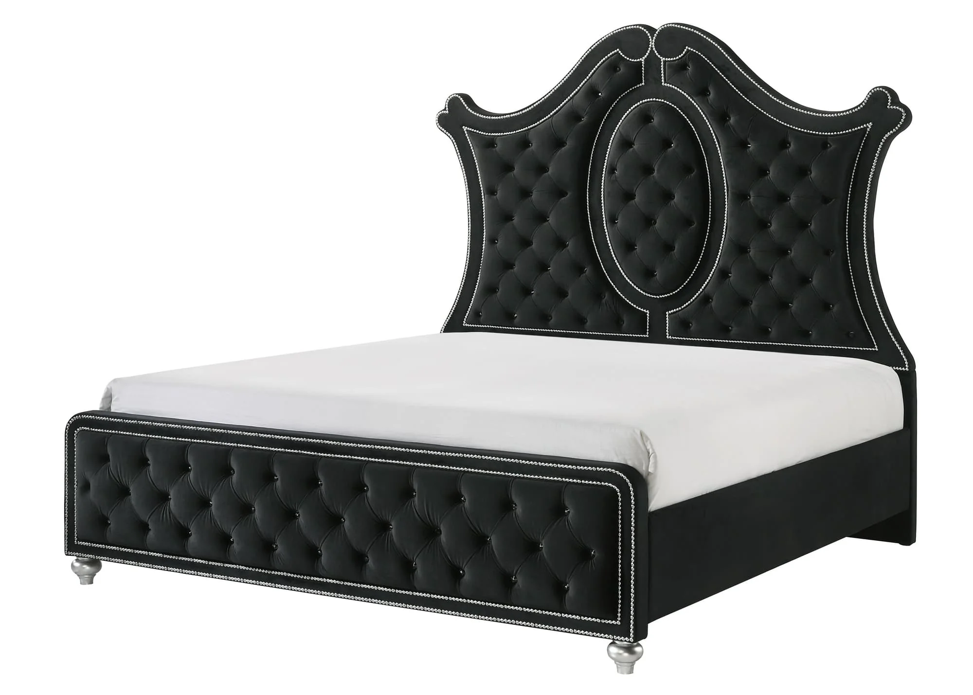 Cameo Black Upholstered Tufted Panel Queen Bed - Image 1