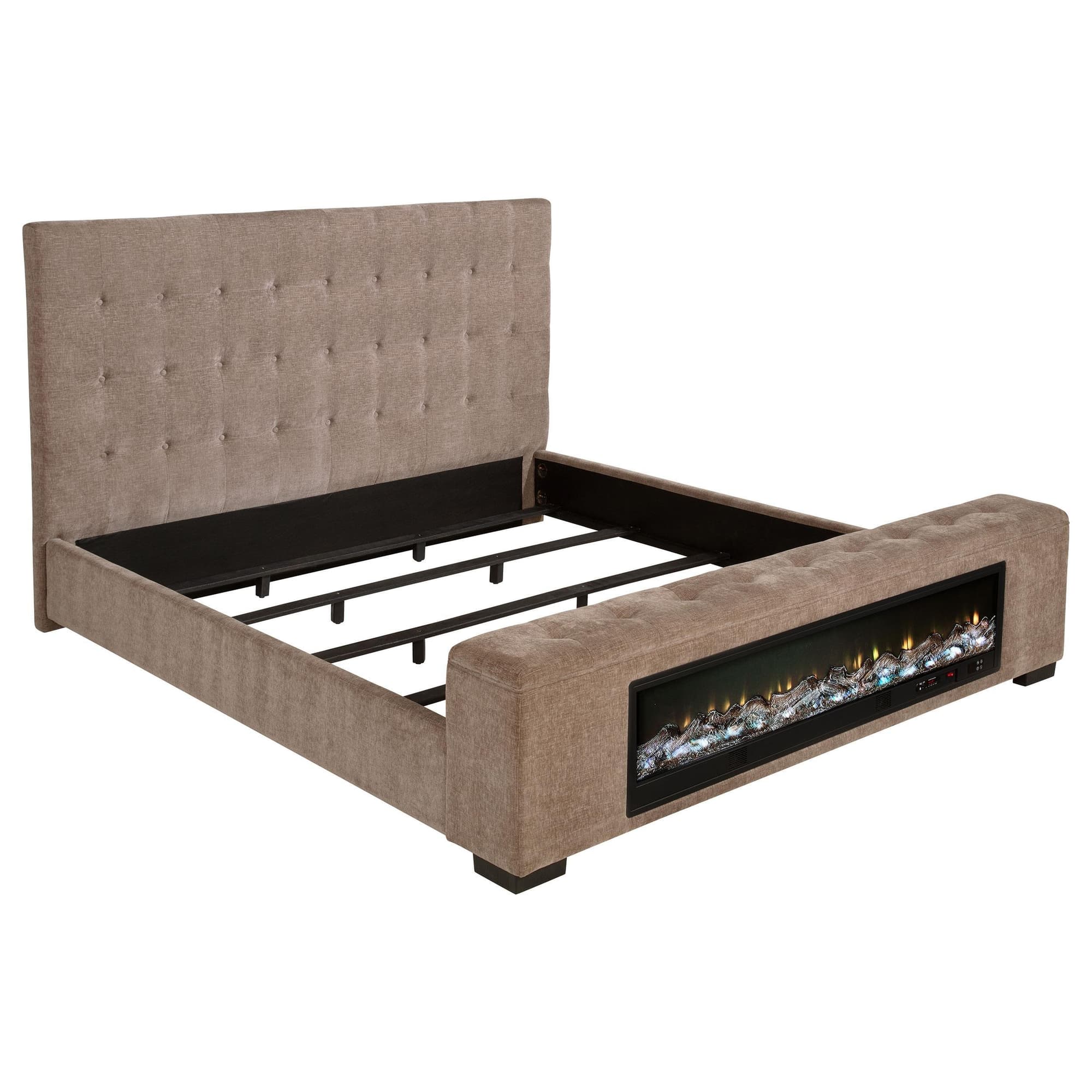 Senna Upholstered Queen Audio Flame Visualizer Bed Brown - Image 1