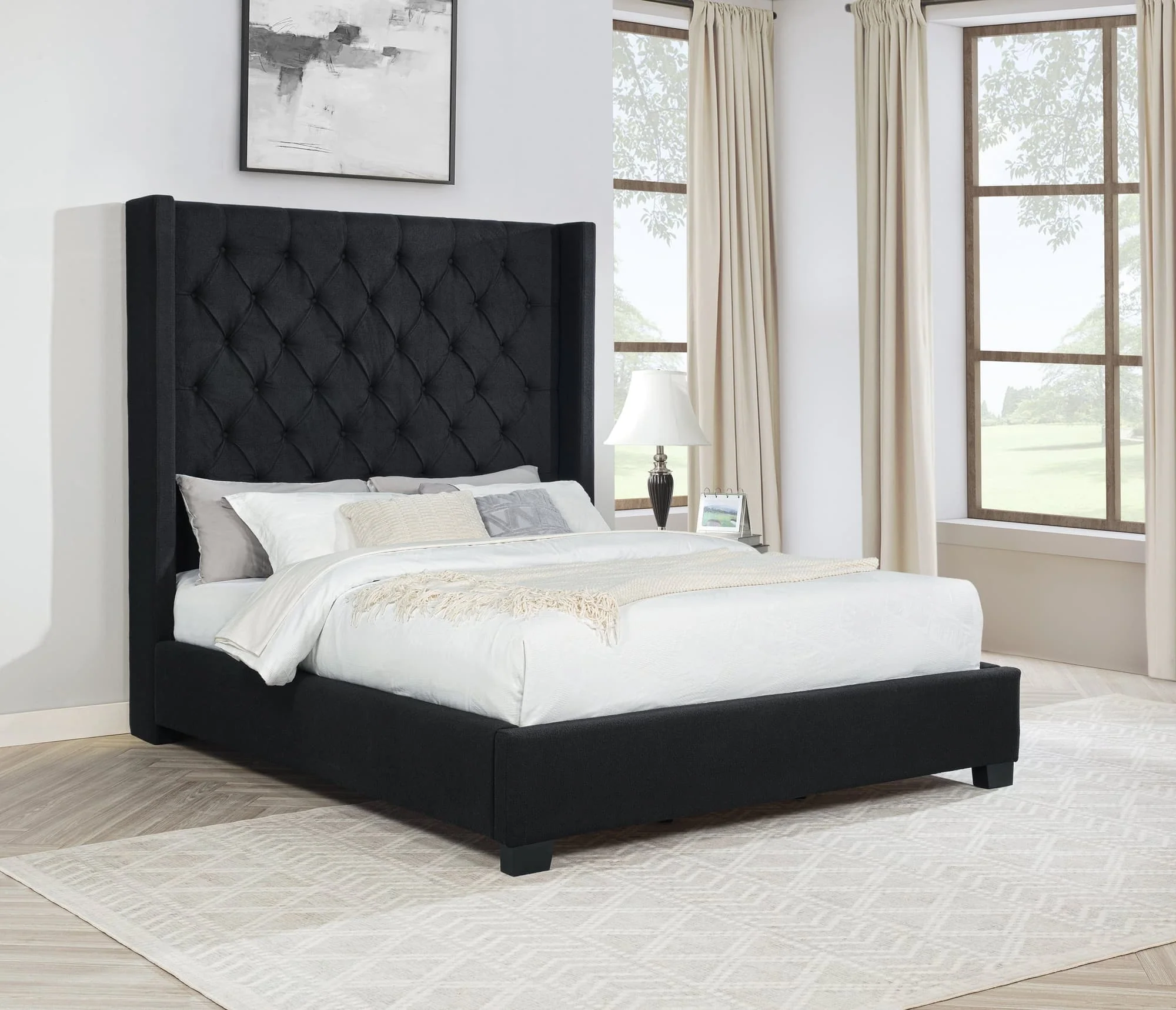 Henri Black 6Ft Upholstered Tufted Queen Bed - Image 1