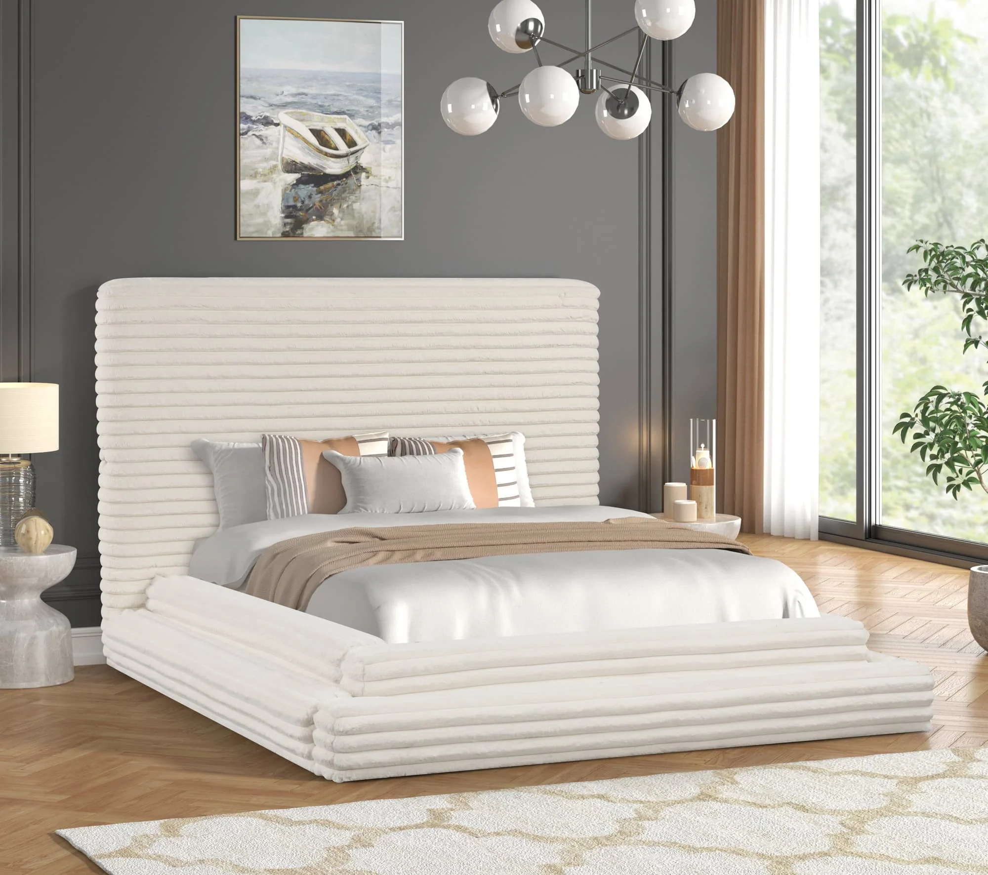 Mariah Beige Upholstered Platform King Bed - Image 1