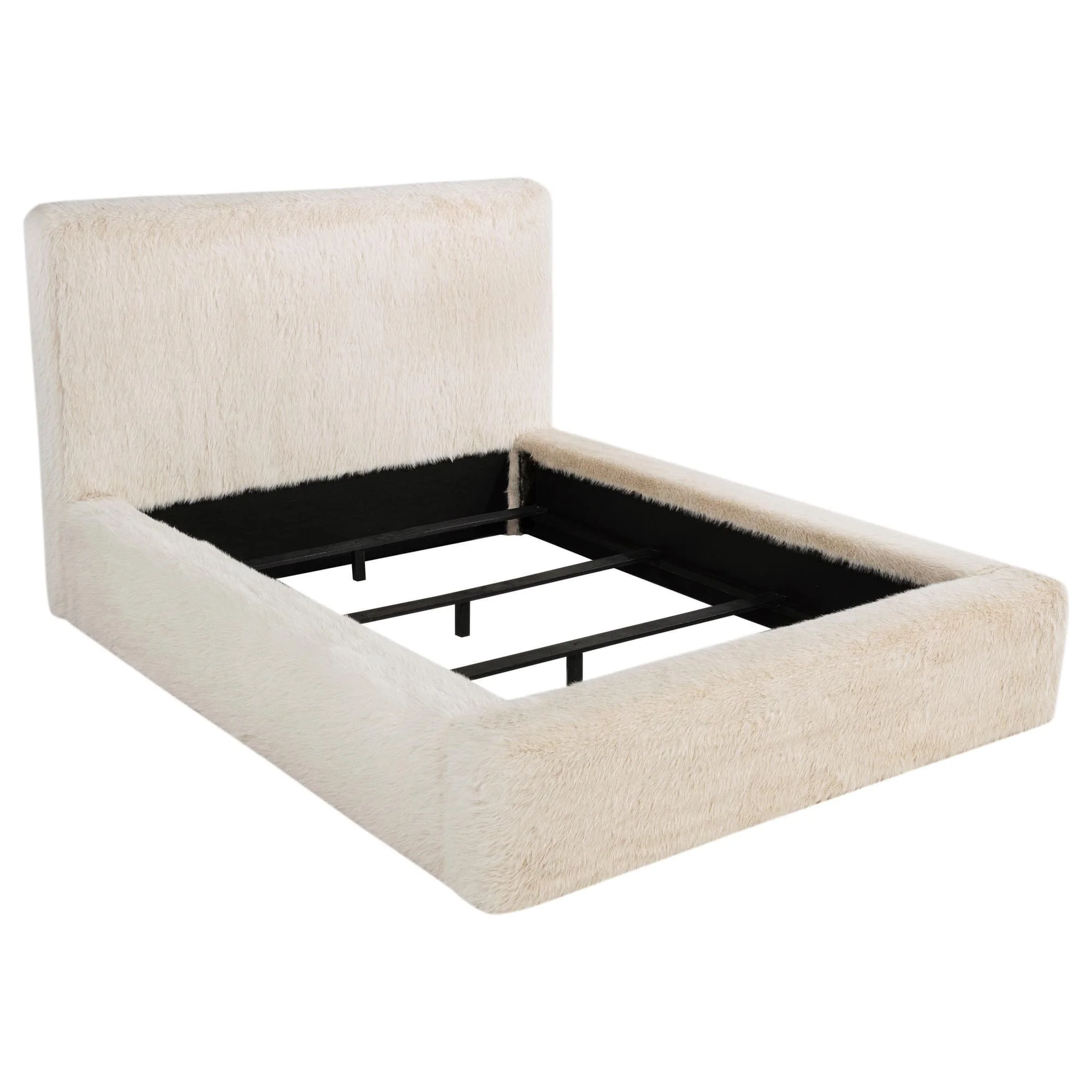 Rebecca Faux Fur Upholstered Queen Bed Cream - Image 1