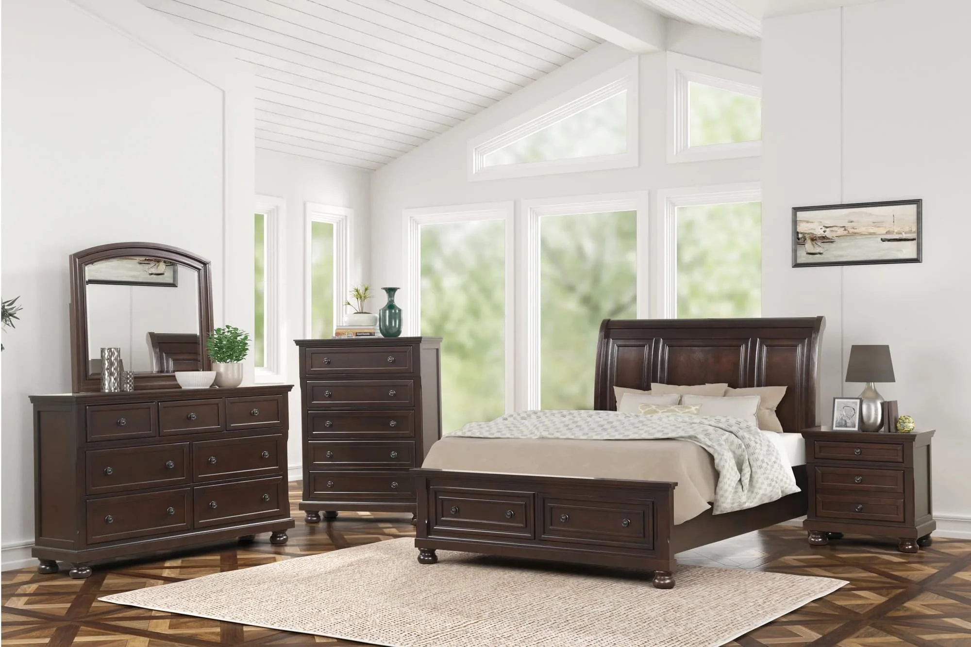 Magnolia Cherry Storage Sleigh Bedroom Set - Image 1