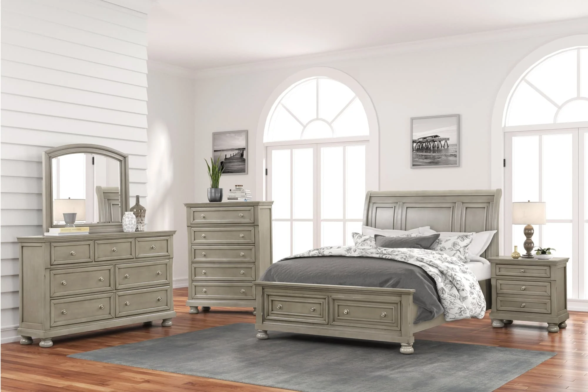 Magnolia Light Gray Storage Sleigh Bedroom Set - Image 1