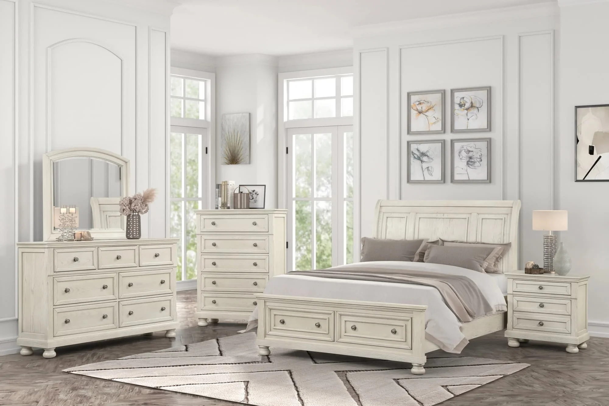 Magnolia Cream Storage Sleigh Bedroom Set - Image 1