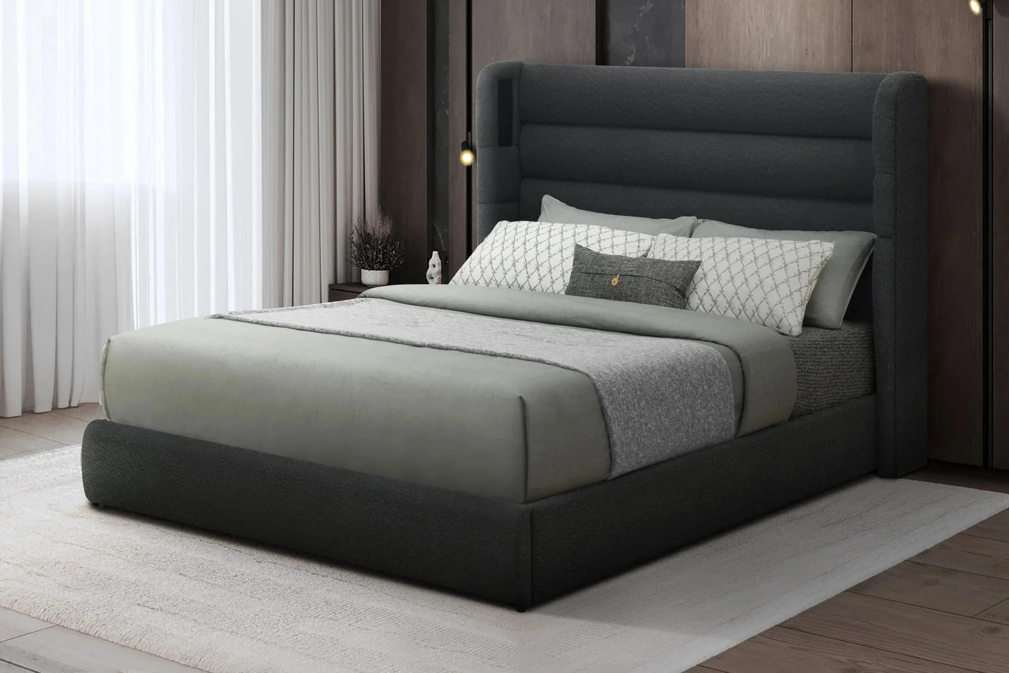 Hero Black Upholstered Bluetooth Speaker Platform Queen Bed - Image 1