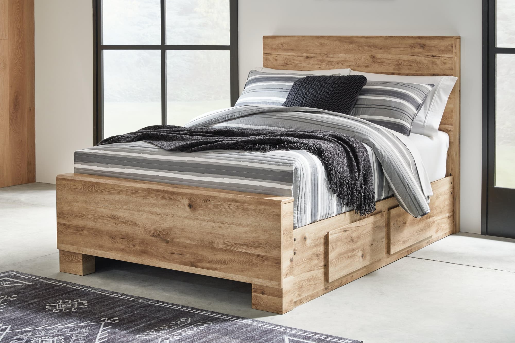 Hyanna Tan Brown Full Panel Bed With 1 Side Storage - Image 1