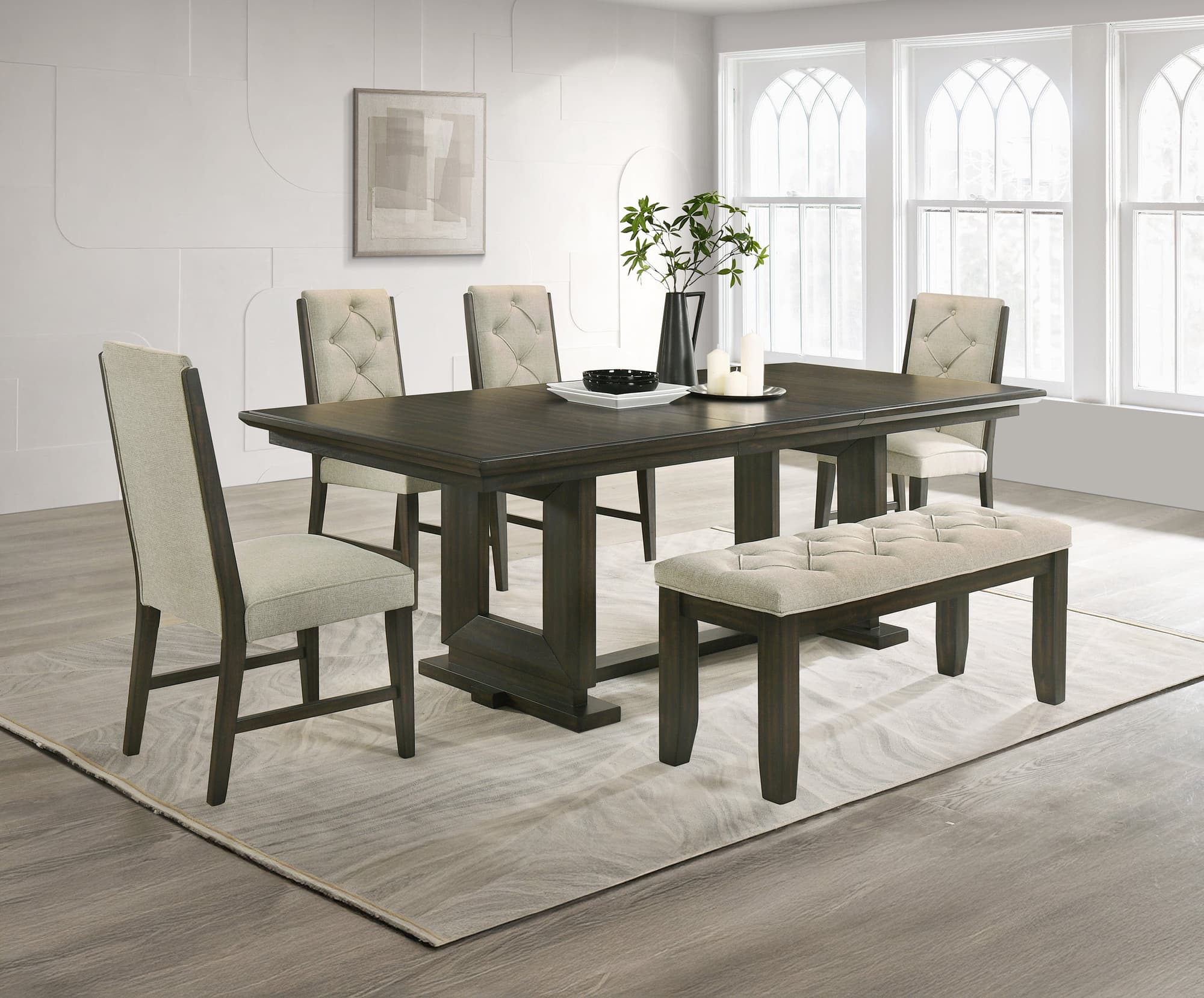 Herbert Gray Upholstered Tufted Rectangular Dining Room Set