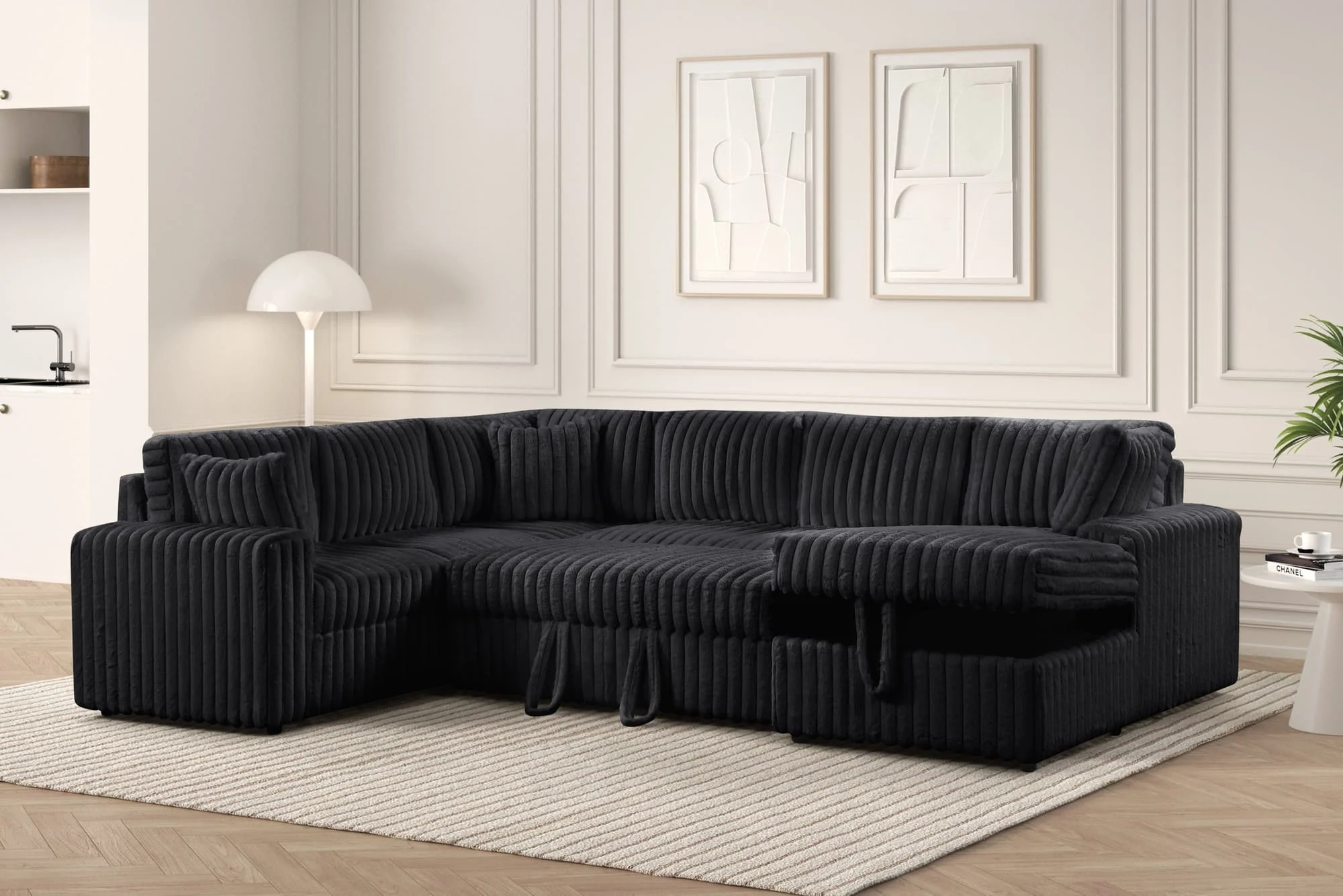 Forever Black Fabric Sectional With Pull-Out Bed