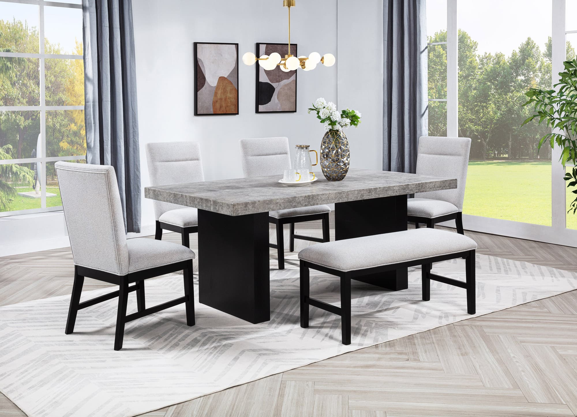 Sebastian Light Gray Black Rectangular Dining Room Set - Image 1