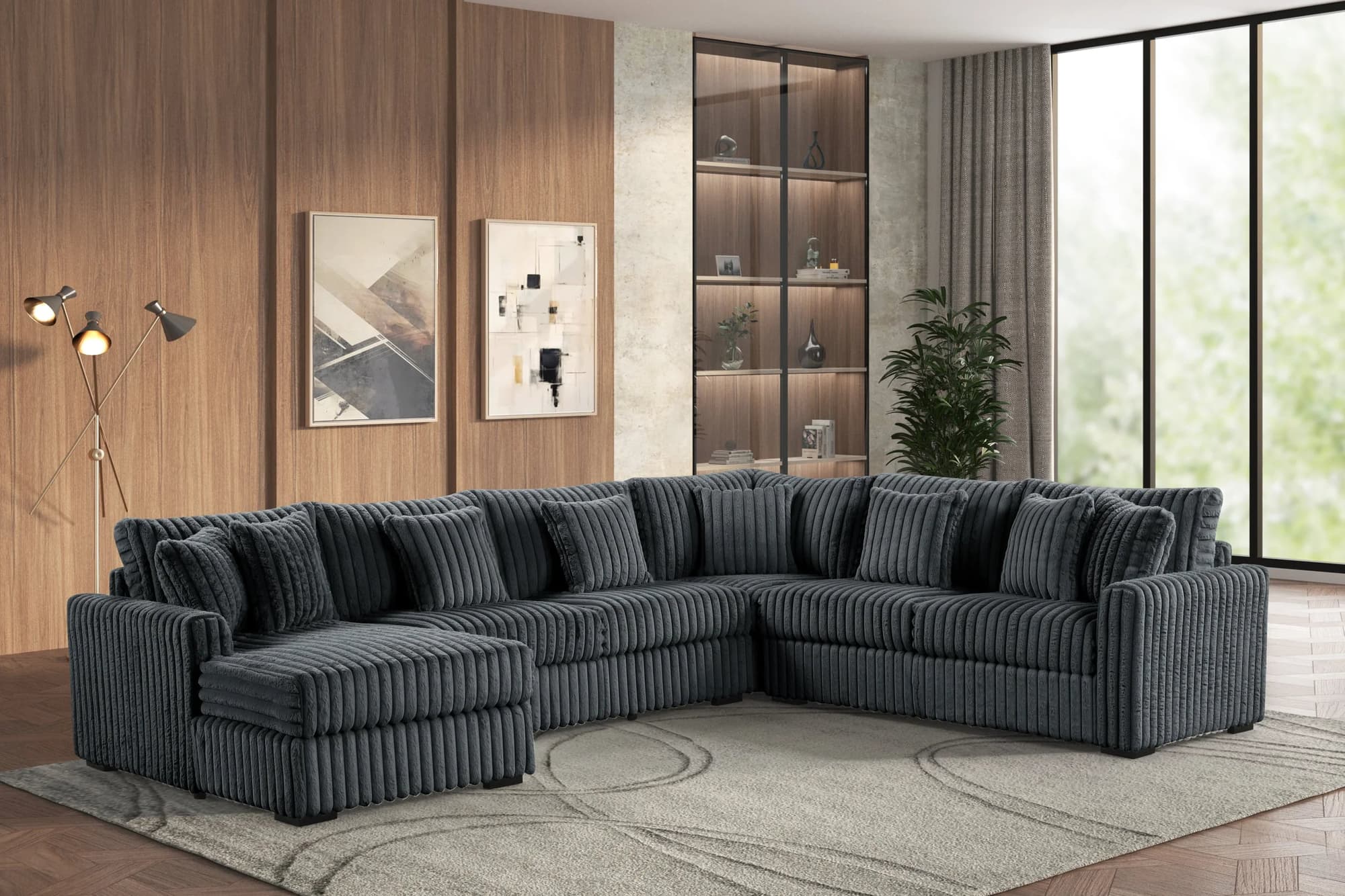 Solana Charcoal Fabric Sectional - Image 1