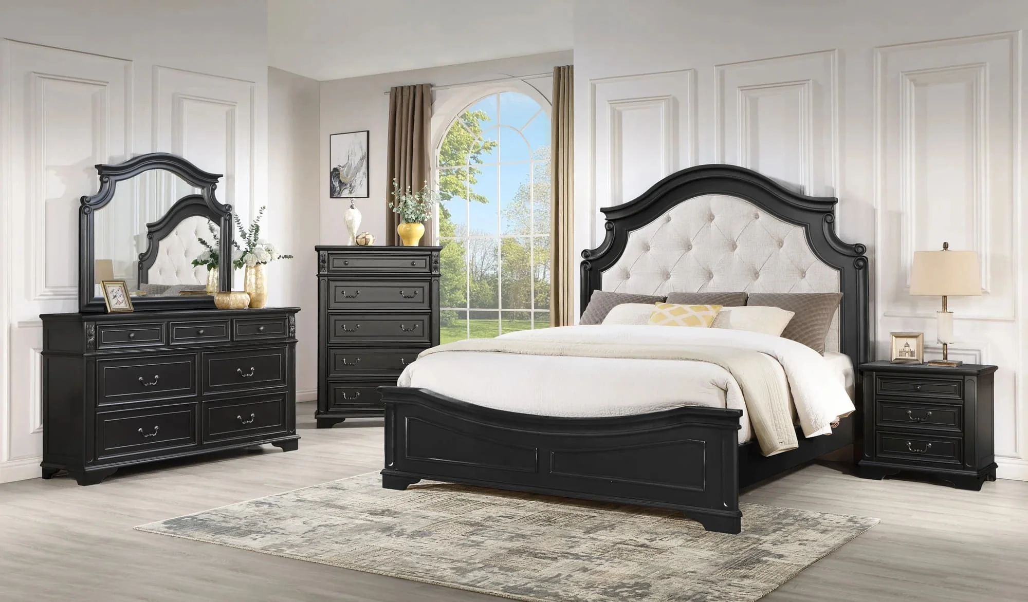 Boila Black Upholstered Tufted Panel Bedroom Set - Image 1