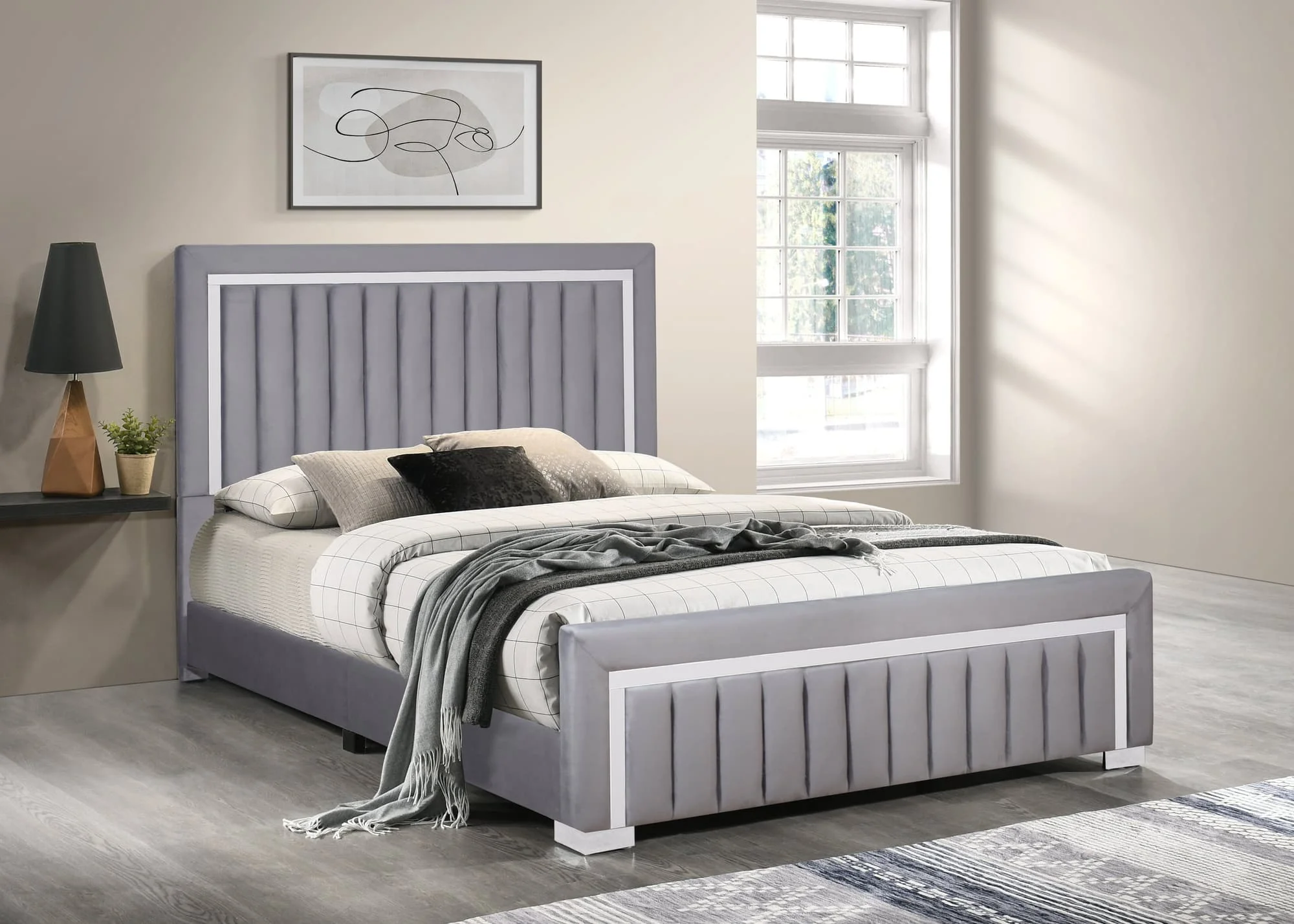 Heindal Gray Upholstered Panel Full Bed - Image 1