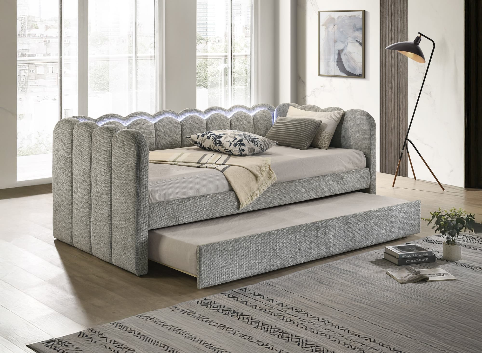Melody Light Gray LED Upholstered Daybed - Image 1