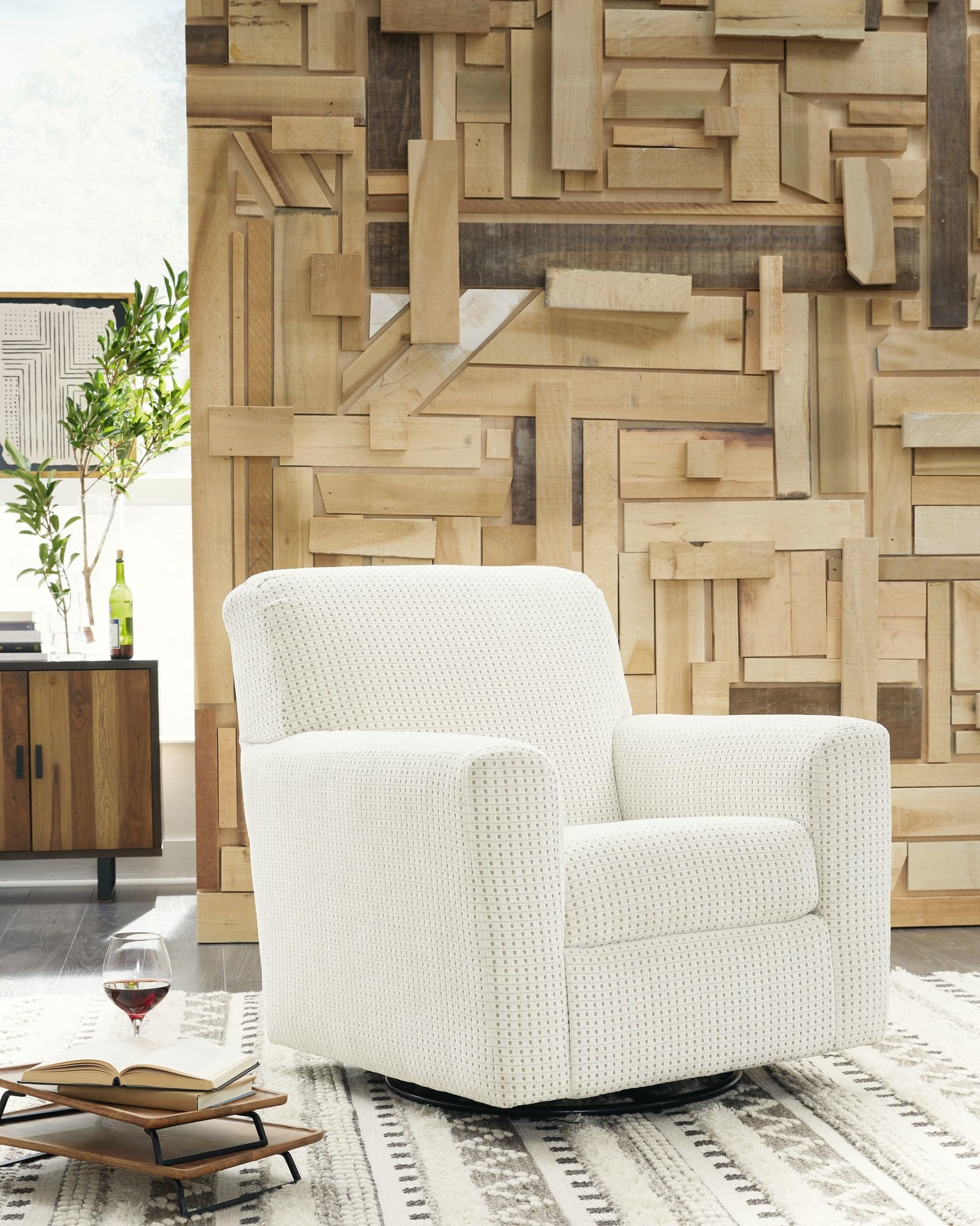 Herstow Ivory Swivel Glider Accent Chair - Image 1