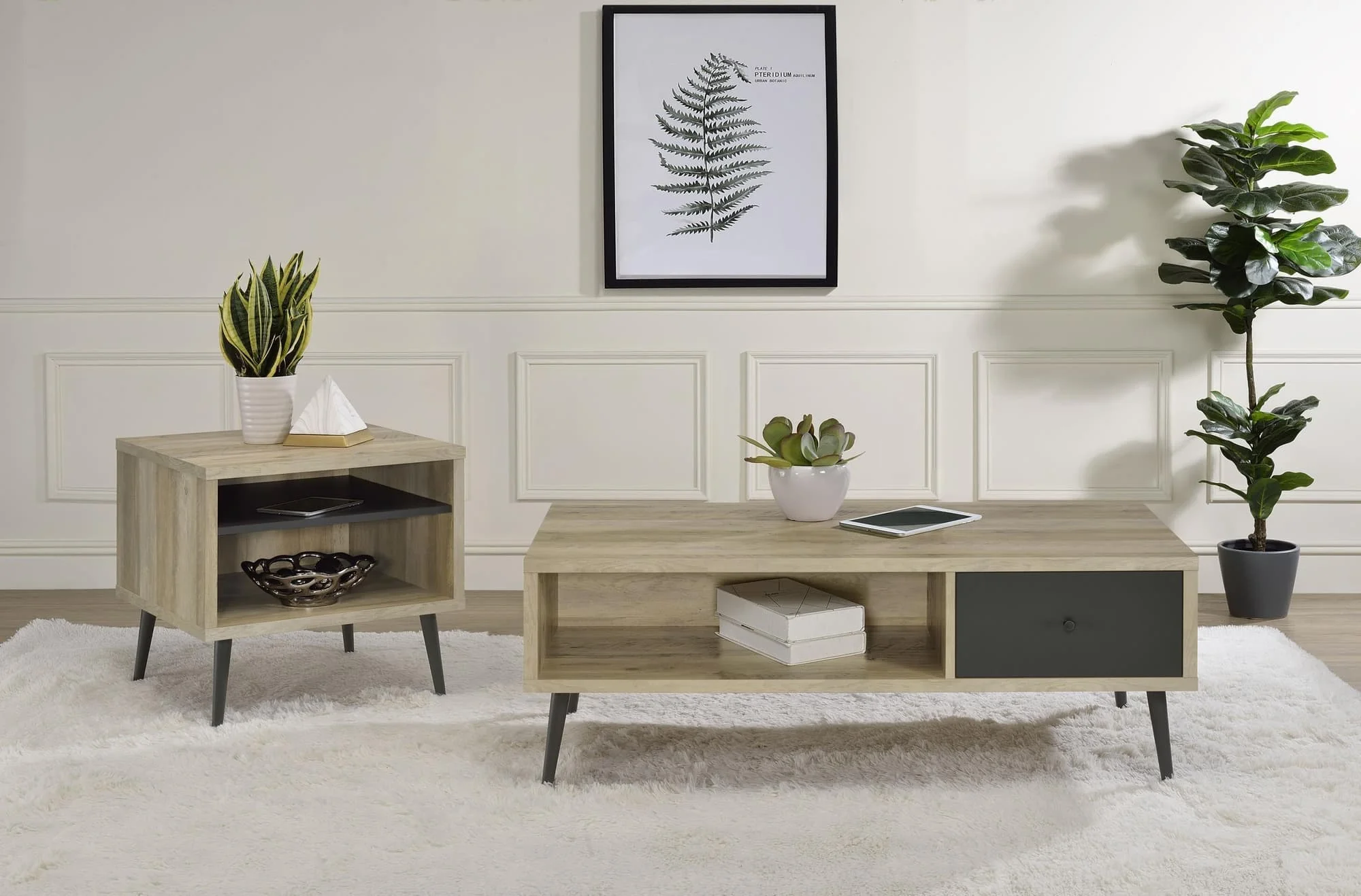 Welsh 2-piece Coffee and End Table Set Distressed Pine - Image 1