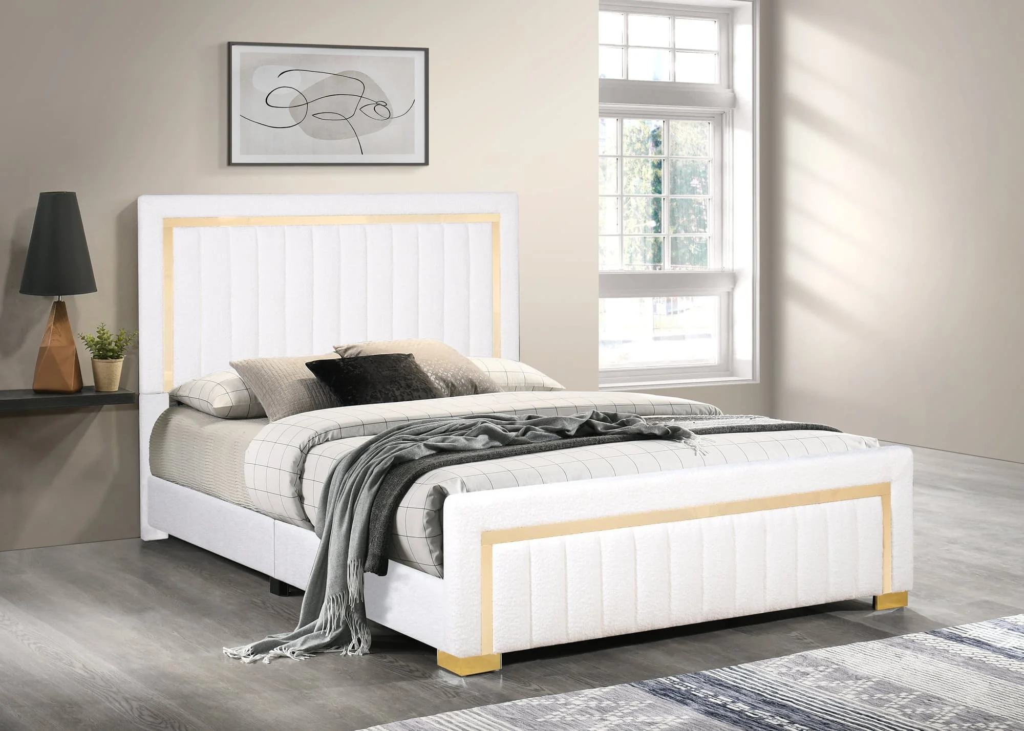 Heindal White Upholstered Panel Full Bed - Image 1