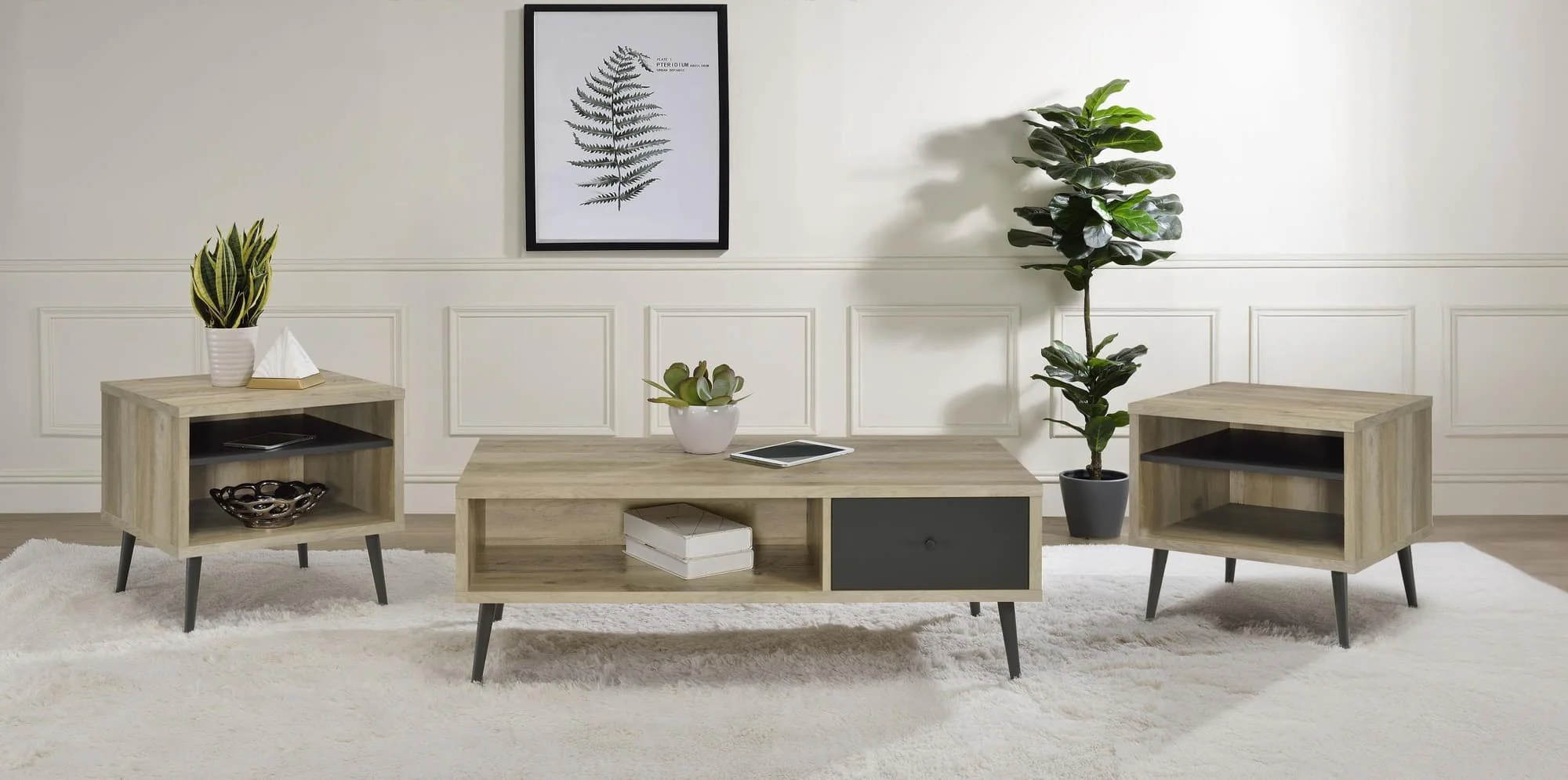 Welsh 3-piece Coffee and End Table Set Distressed Pine - Image 1