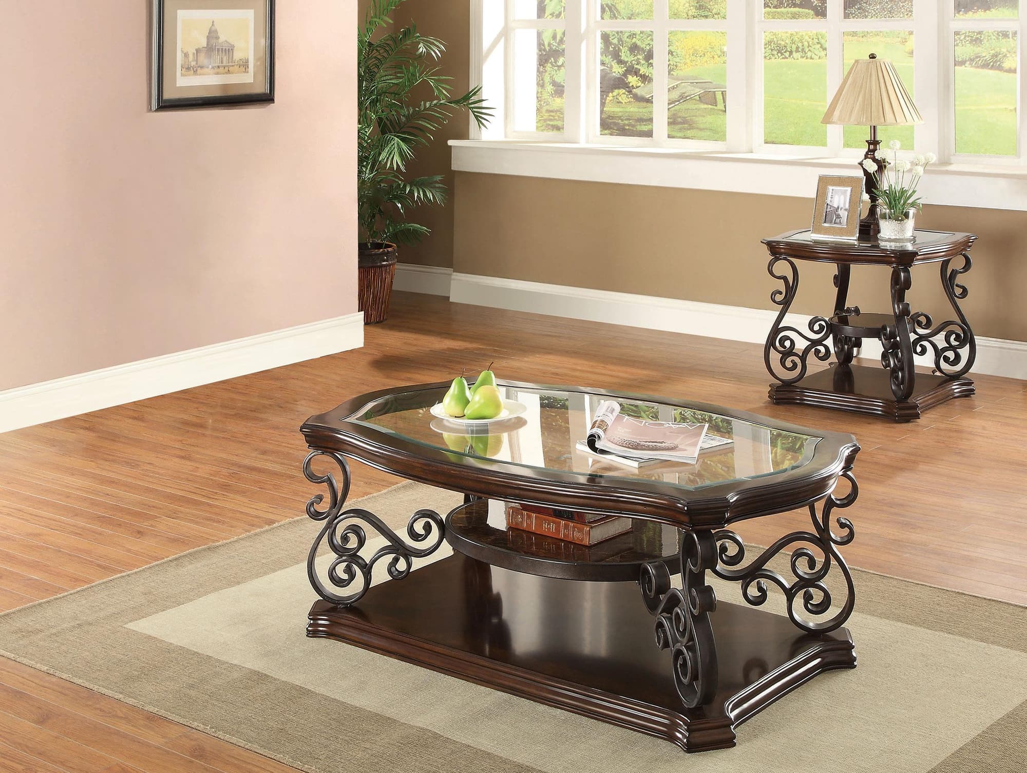 Laney 2-piece Glass Top Coffee and End Table Set Dark Merlot - Image 1
