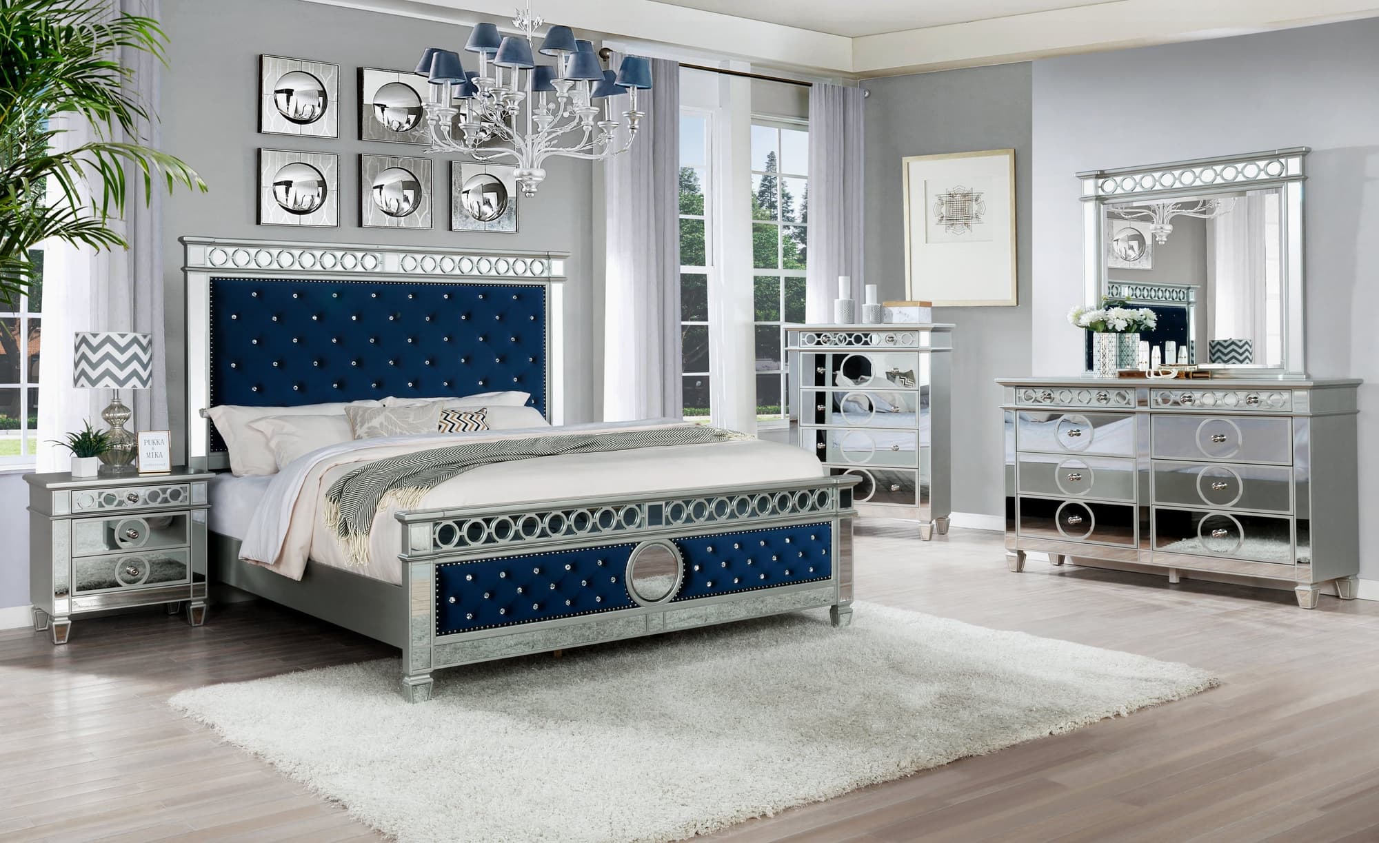James Silver Upholstered Tufted Panel Bedroom Set - Image 1
