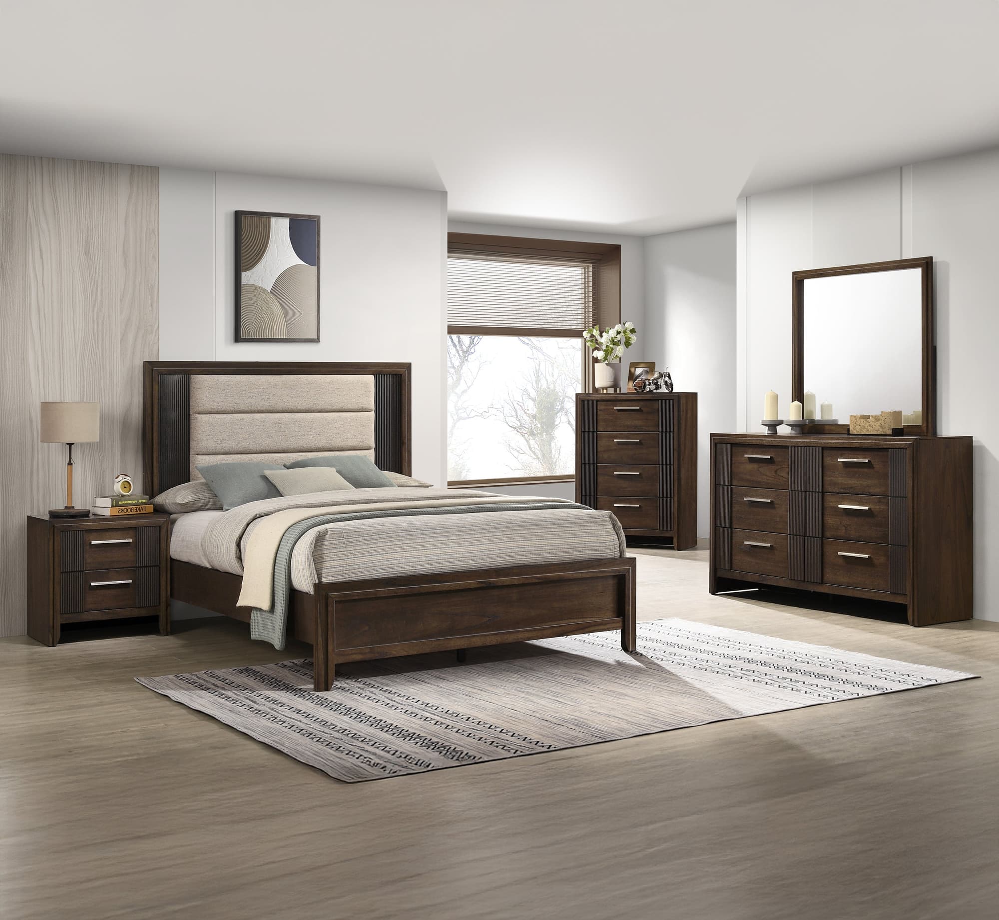 Carlton Brown Upholstered Panel Bedroom Set - Image 1