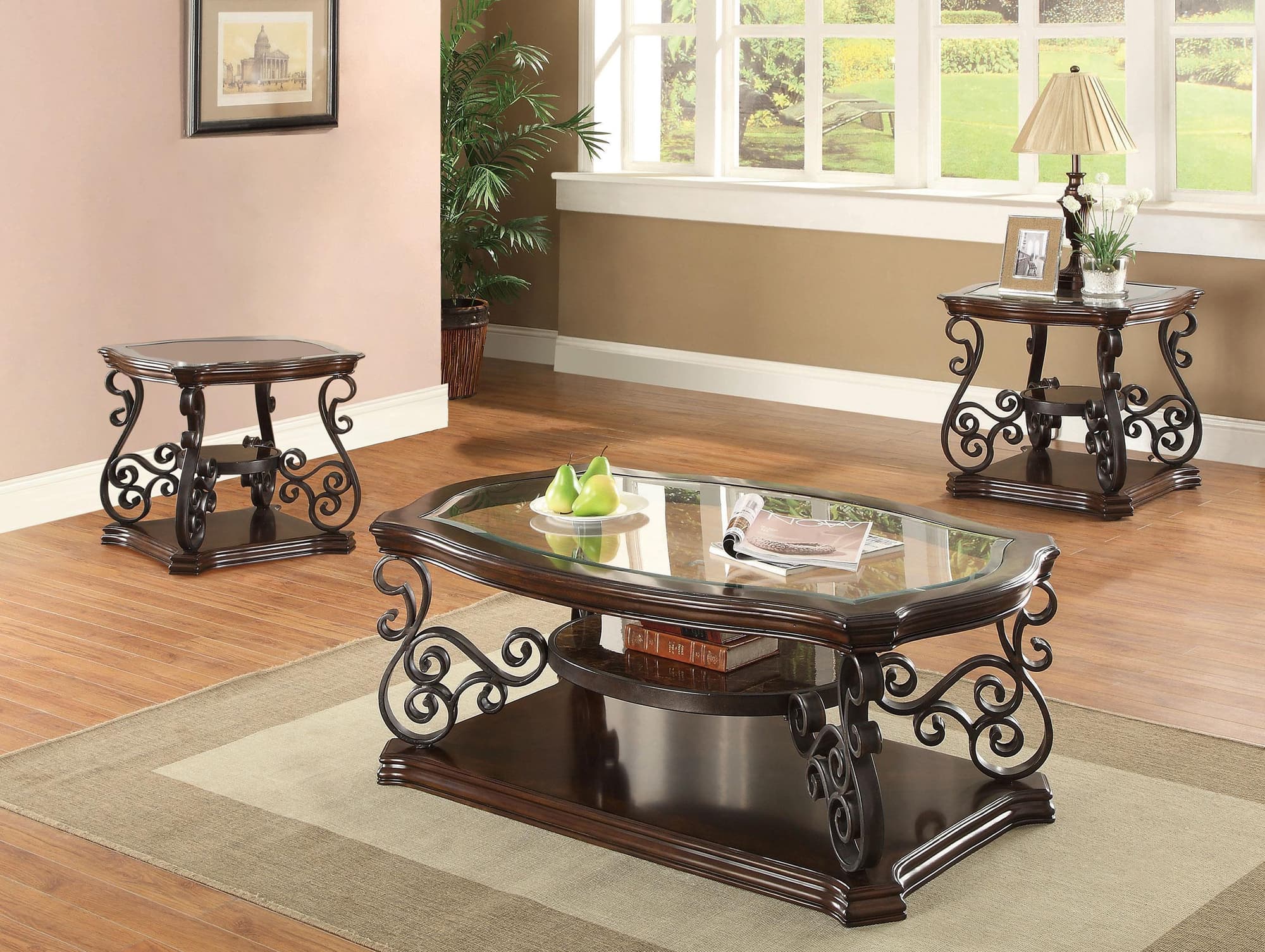 Laney 3-piece Glass Top Coffee and End Table Set Dark Merlot - Image 1