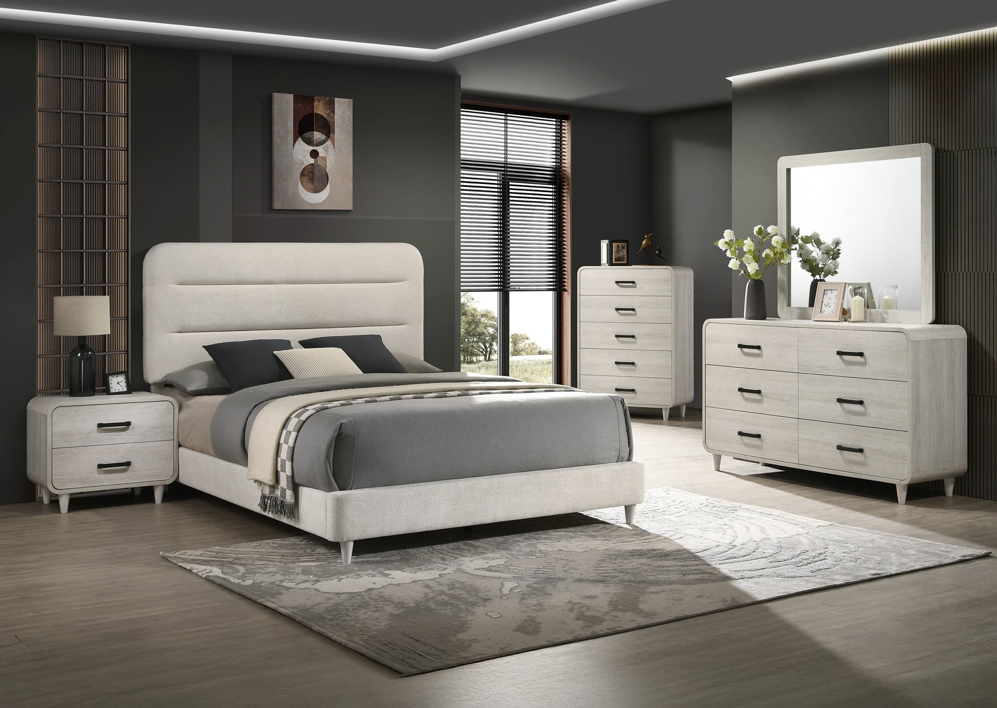 Nyomi White Upholstered Panel Bedroom Set - Image 1