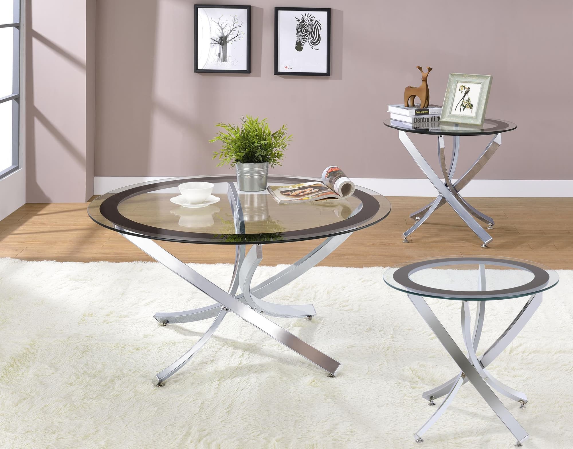 Brooke 3-piece Round Coffee and End Table Set Chrome - Image 1