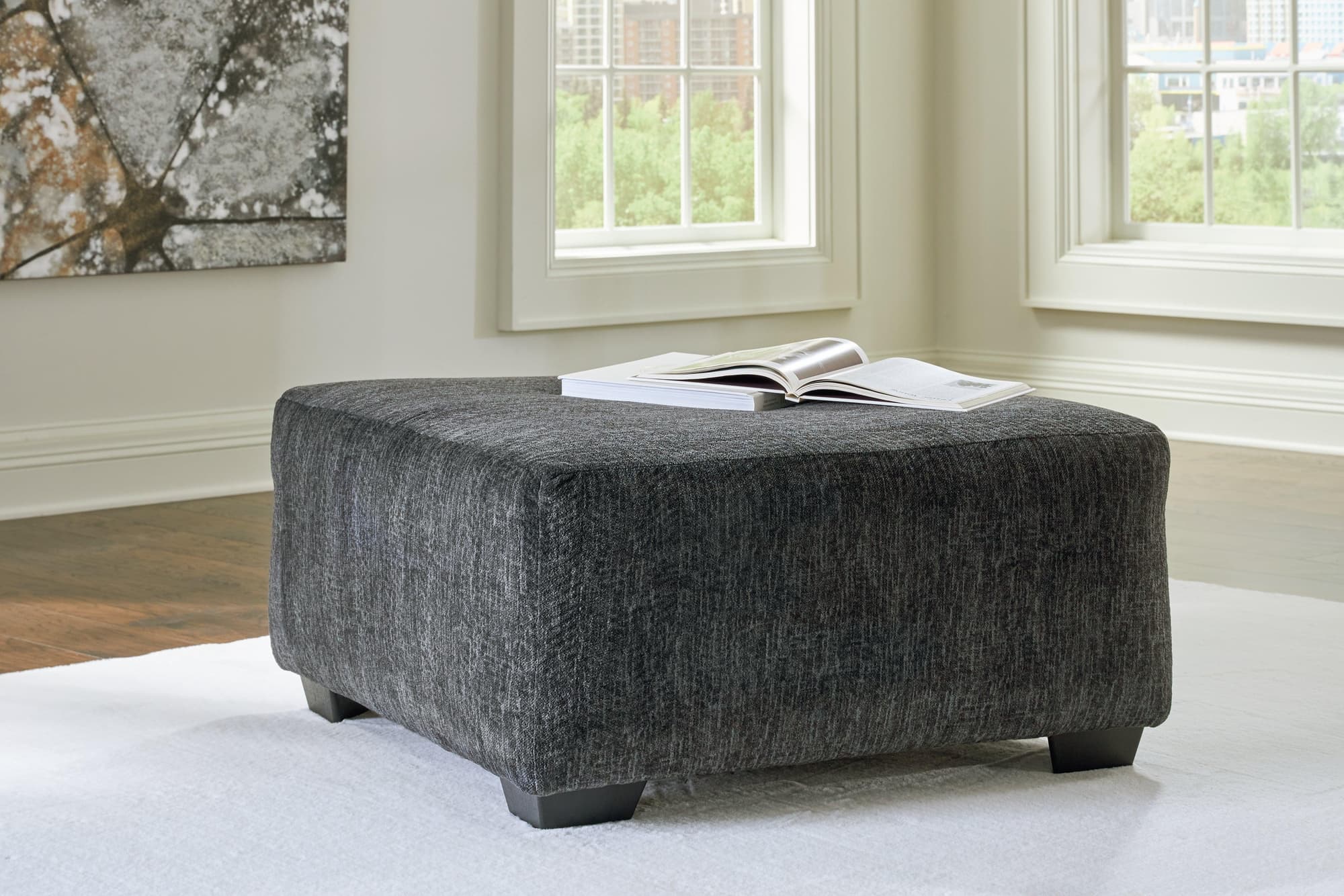 Biddeford Shadow Velvet Oversized Accent Ottoman - Image 1
