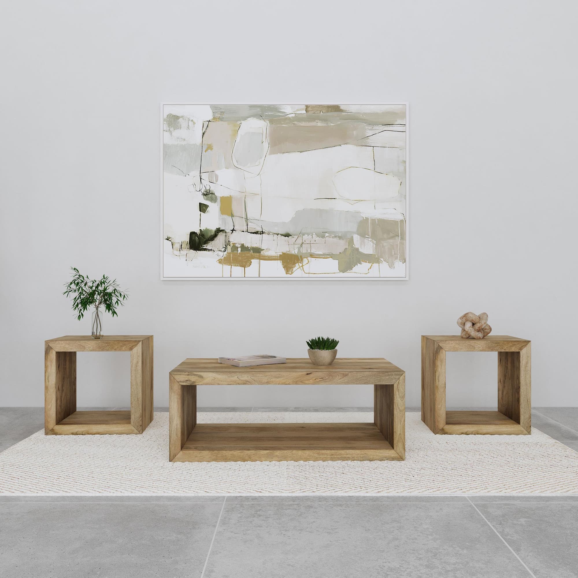 Benton 3-piece Solid Mango Coffee and End Table Set Natural - Image 1