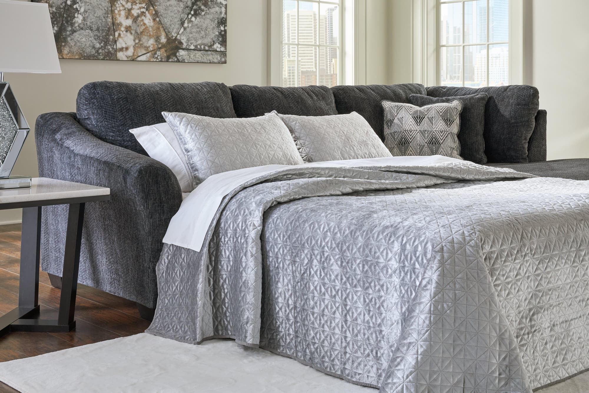 Biddeford Ebony 2-Piece Sleeper Sectional With Chaise - Image 1
