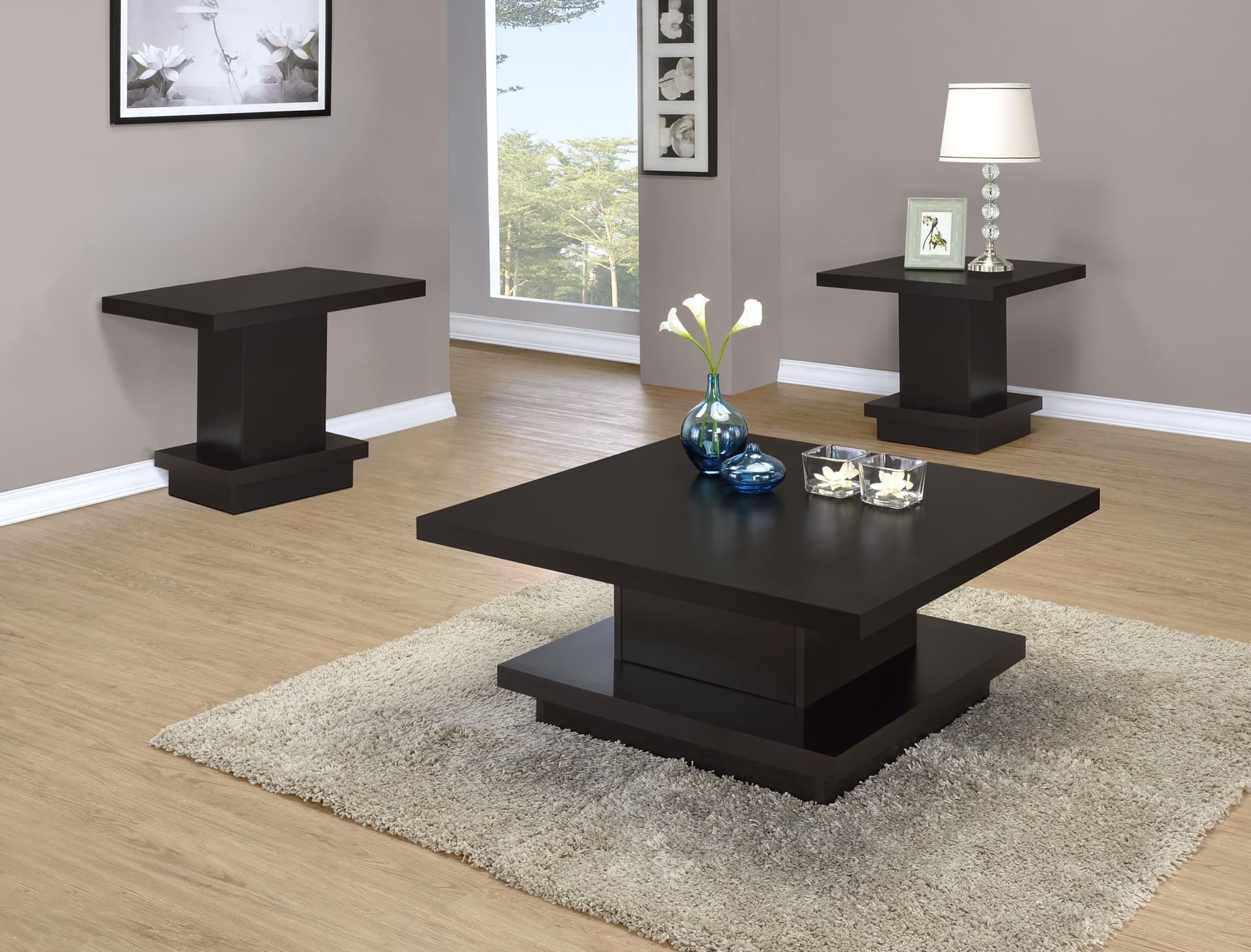 Reston 3-piece Square Coffee and End Table Set Cappuccino - Image 1