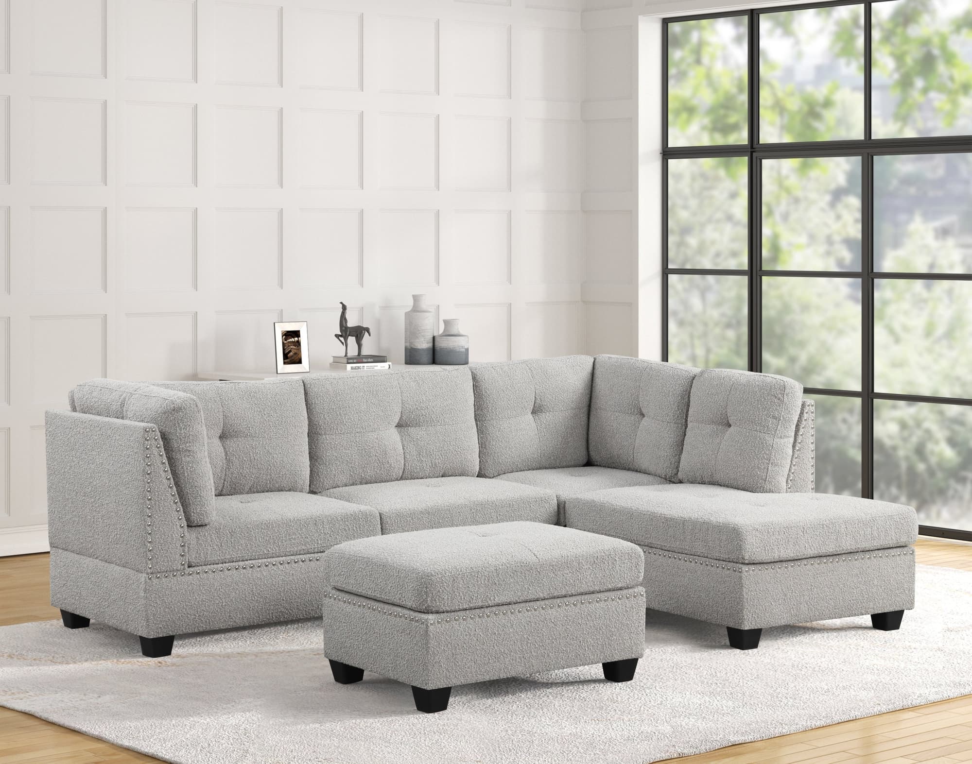 Sienna Boucle Gray Sectional + Ottoman Set - Image 1