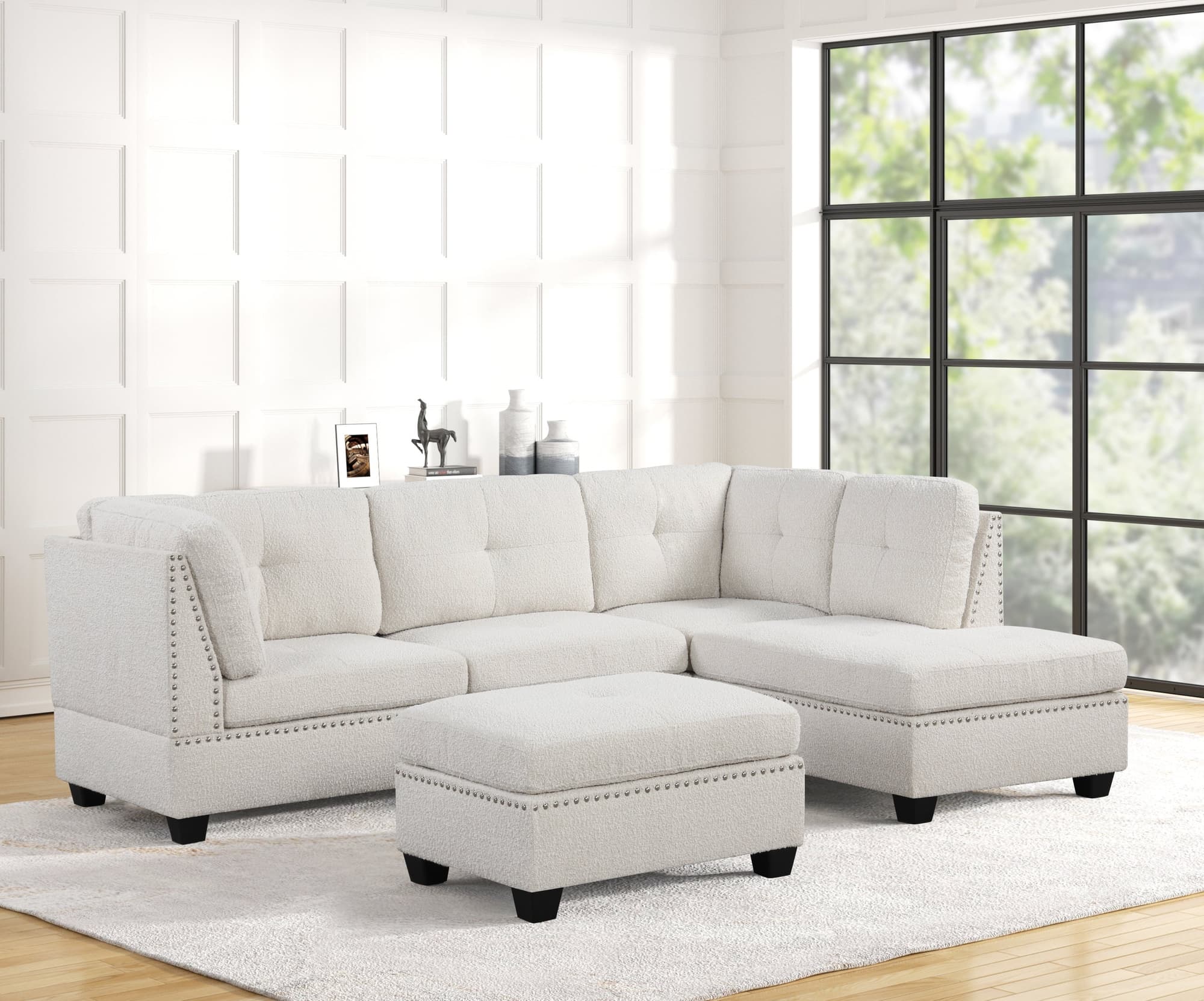 Sienna Boucle Sand Sectional + Ottoman Set - Image 1