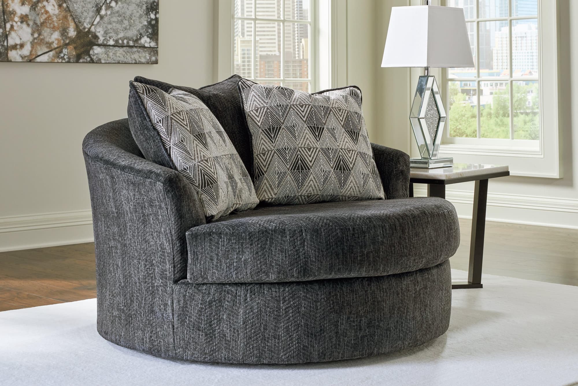 Biddeford Shadow Velvet Oversized Swivel Accent Chair - Image 1