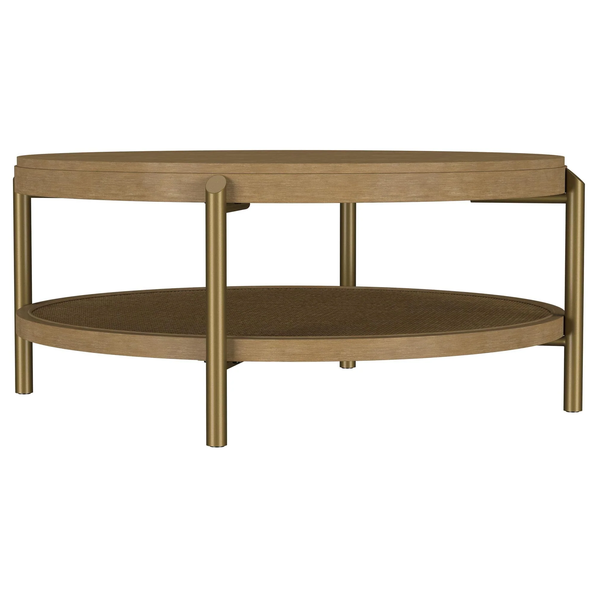 Arini Round Coffee Table With Storage Shelf Sand Wash - Image 1
