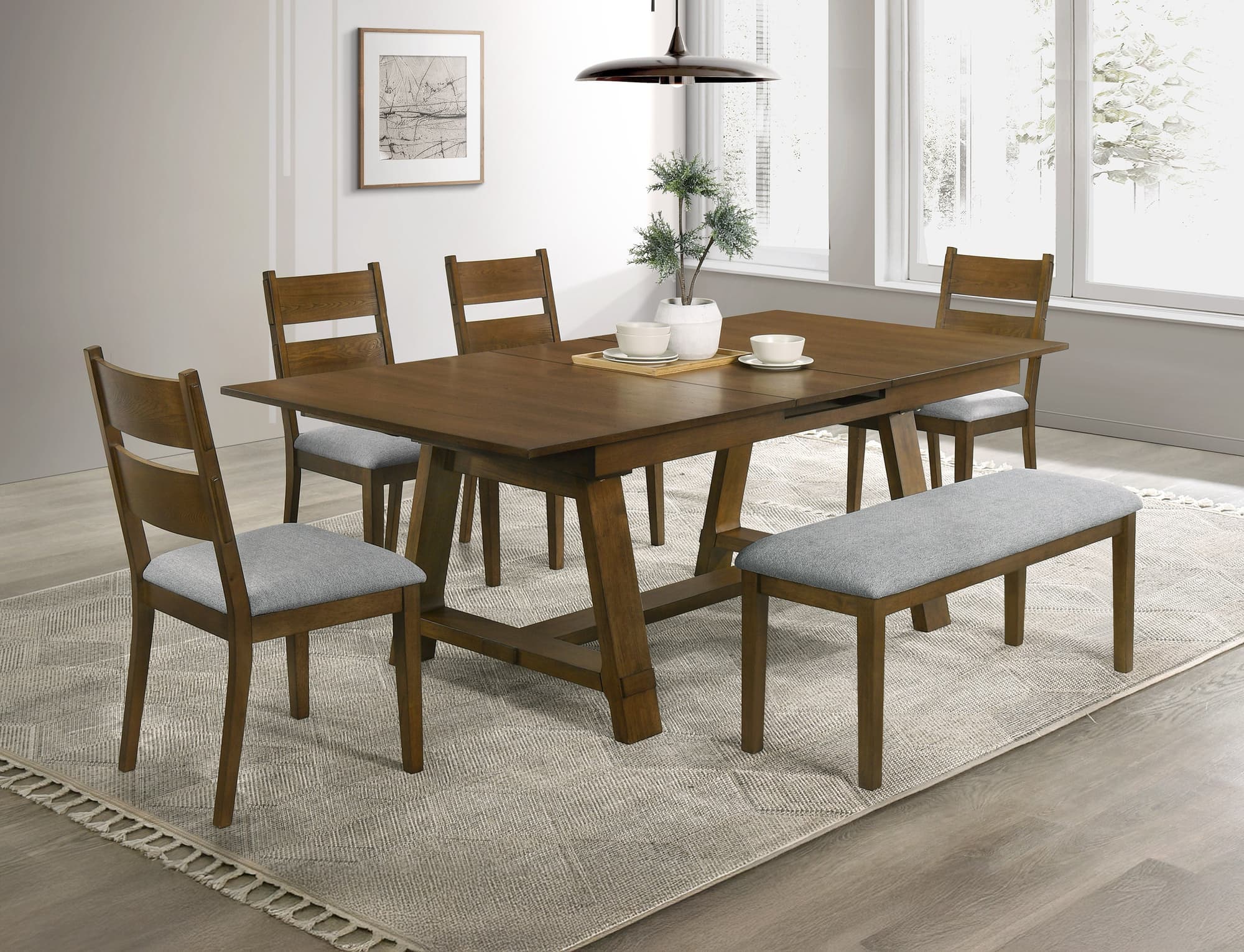 Everly Brown Gray Rectangular Extendable Dining Room Set - Image 1