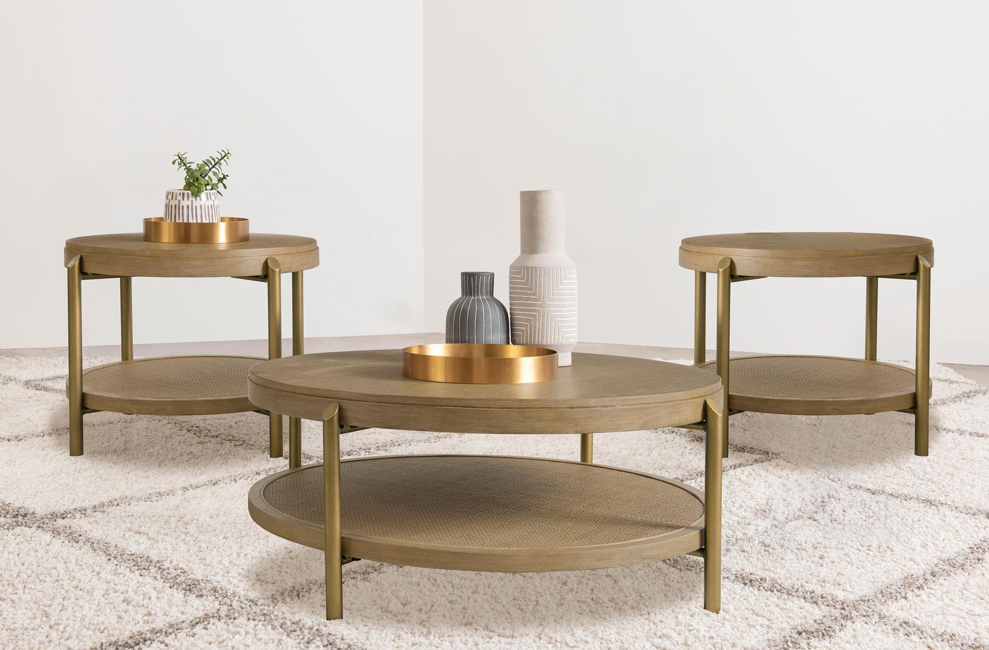 Arini 3-piece Round Coffee and End Table Set Sand Wash - Image 1