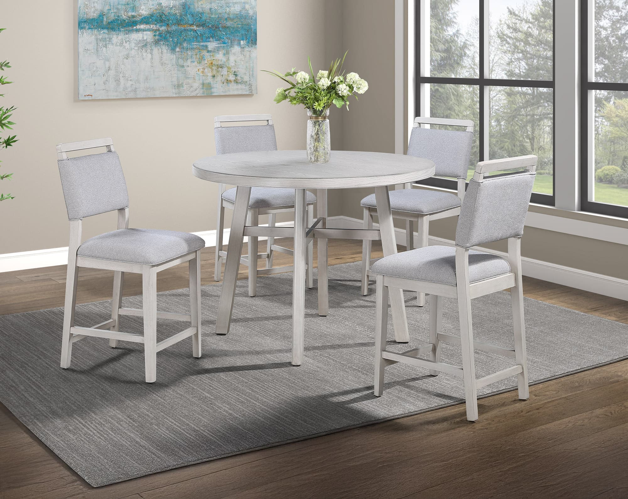 Blanche White Upholstered Round Counter Height Set - Image 1