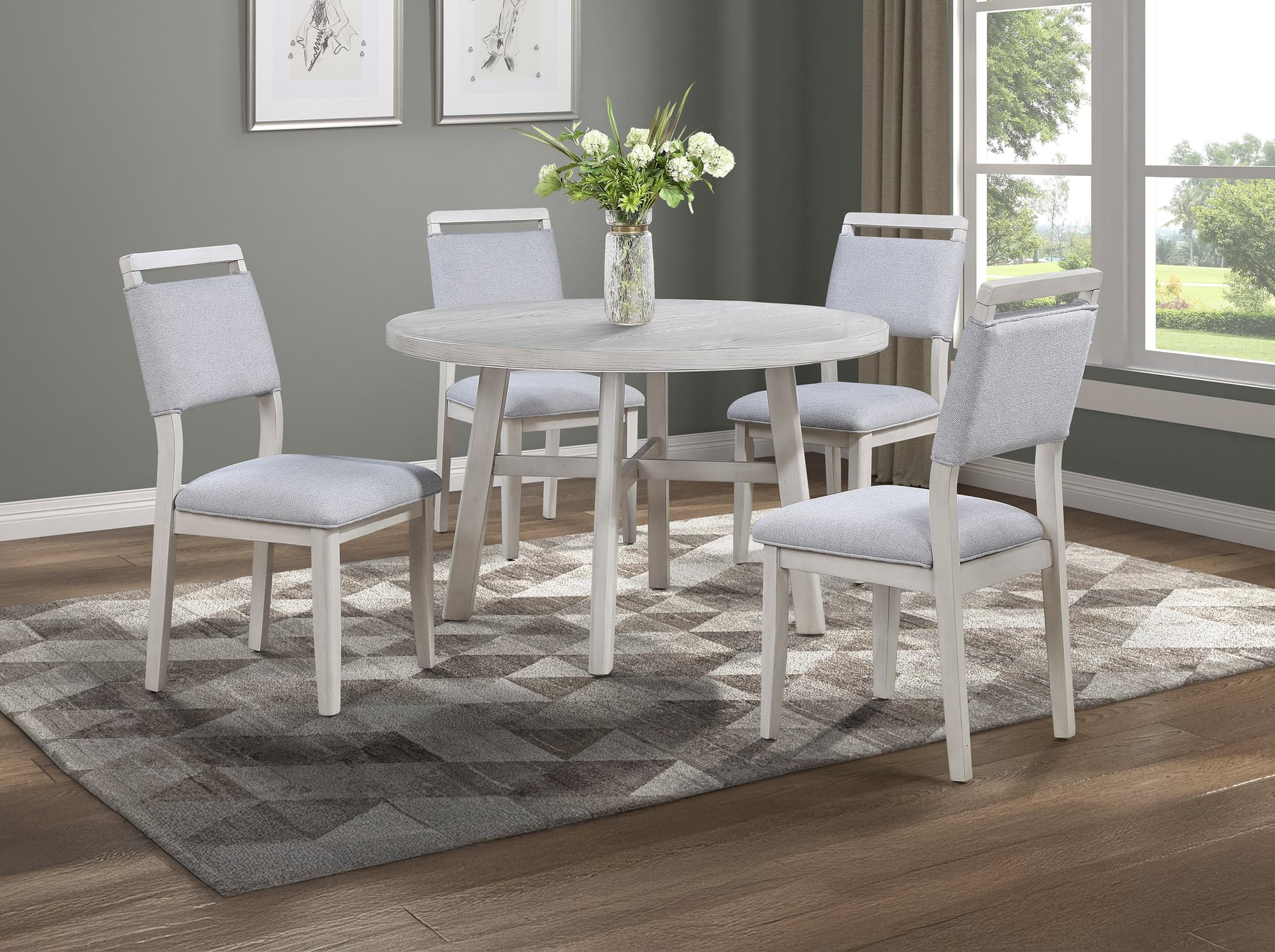 Blanche White Upholstered Round Dining Room Set - Image 1