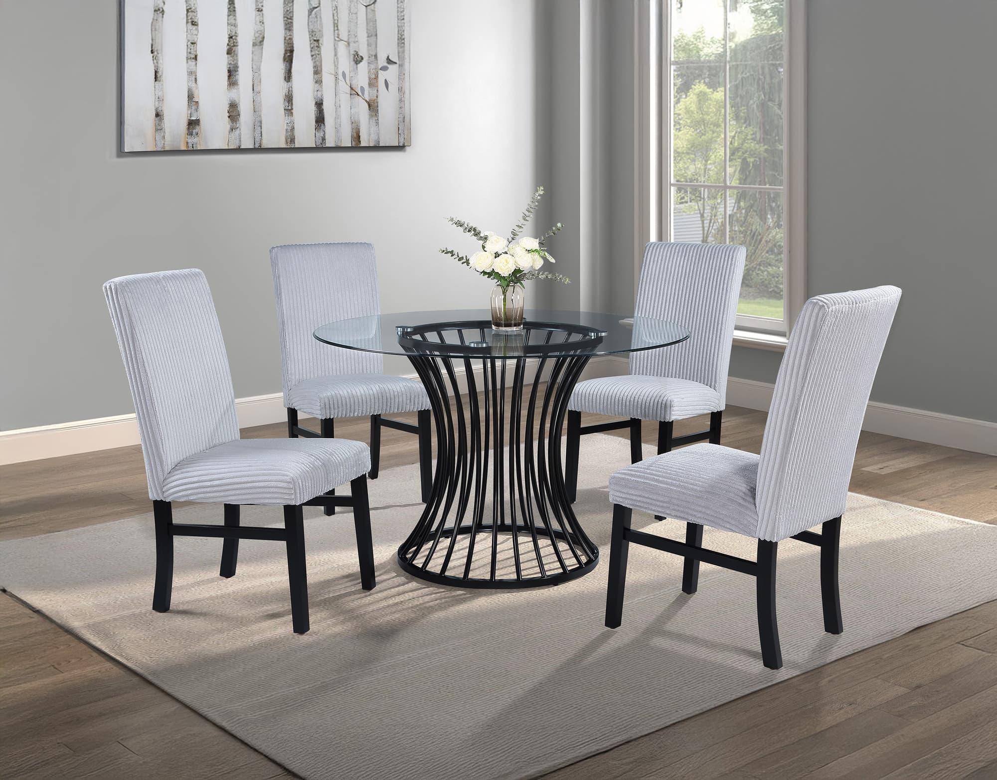 Tracy Light Gray Glass Top Round Dining Room Set - Image 1