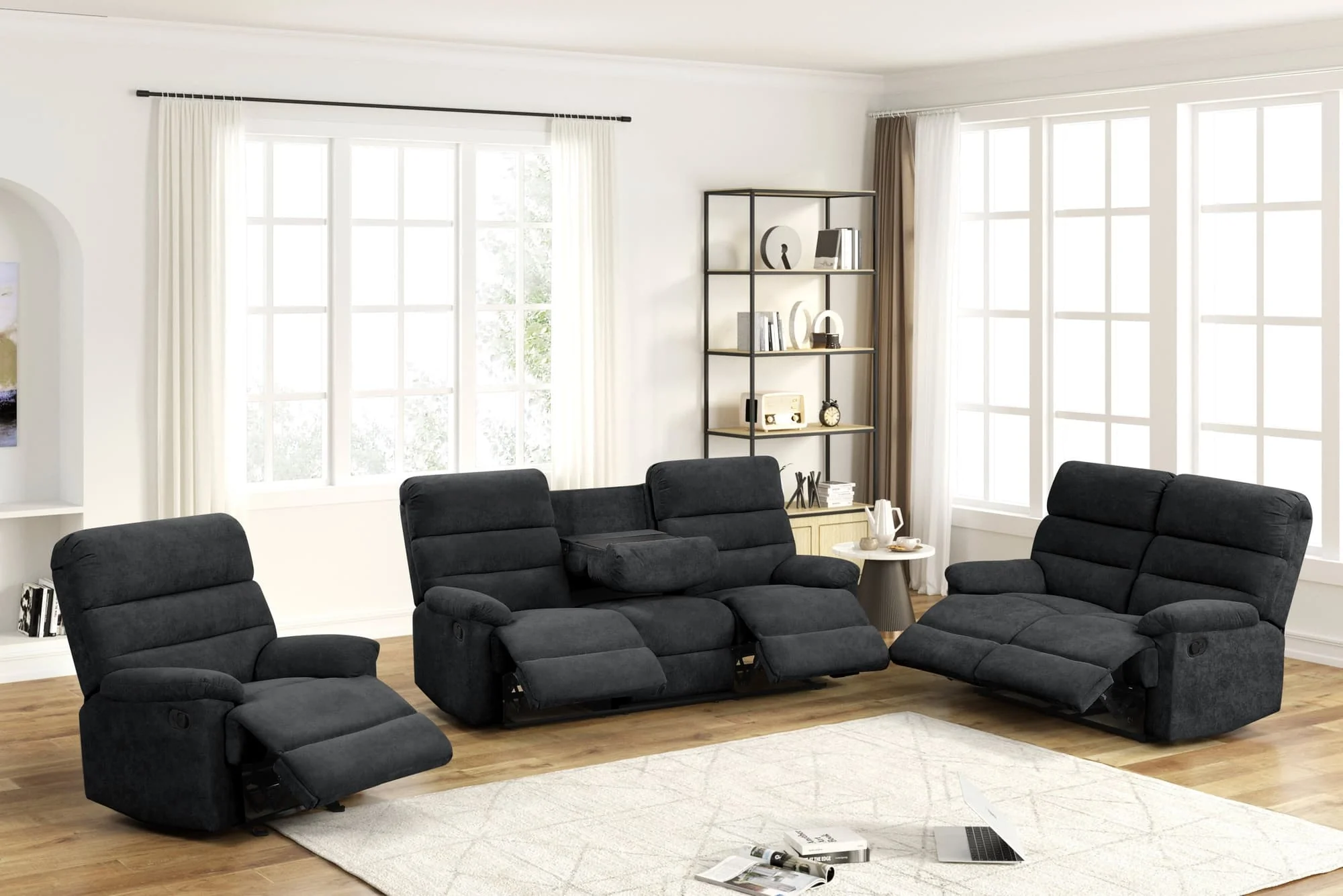 Albert Black Performance Fabric 3-Piece Reclining Set - Image 1
