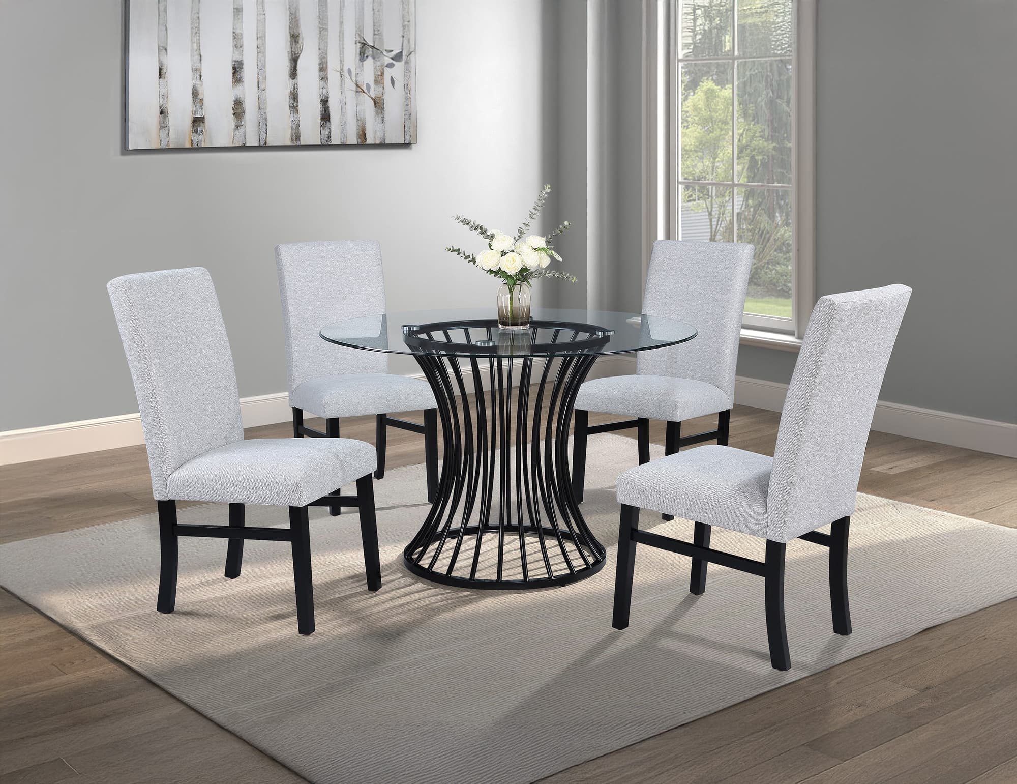 Tracy Dove Glass Top Round Dining Room Set - Image 1