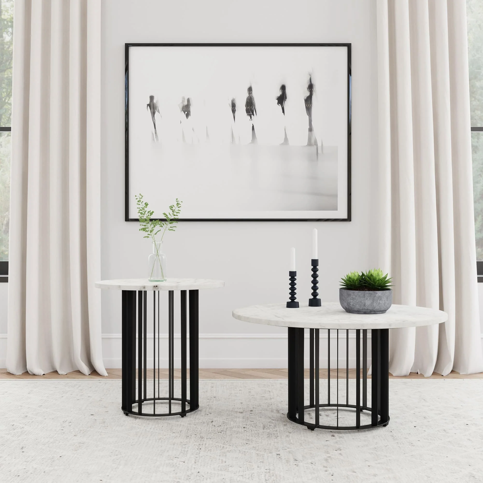 Haven 2-piece Round Marble Coffee and End Table Set Black - Image 1