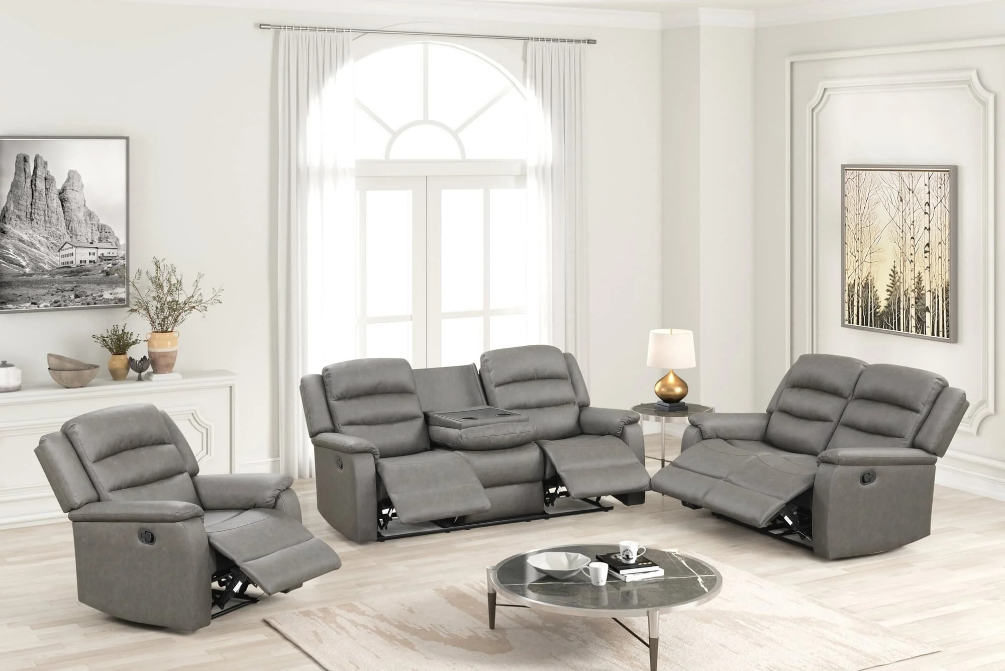 Hope Gray Polyester 3-Piece Reclining Set - Image 1