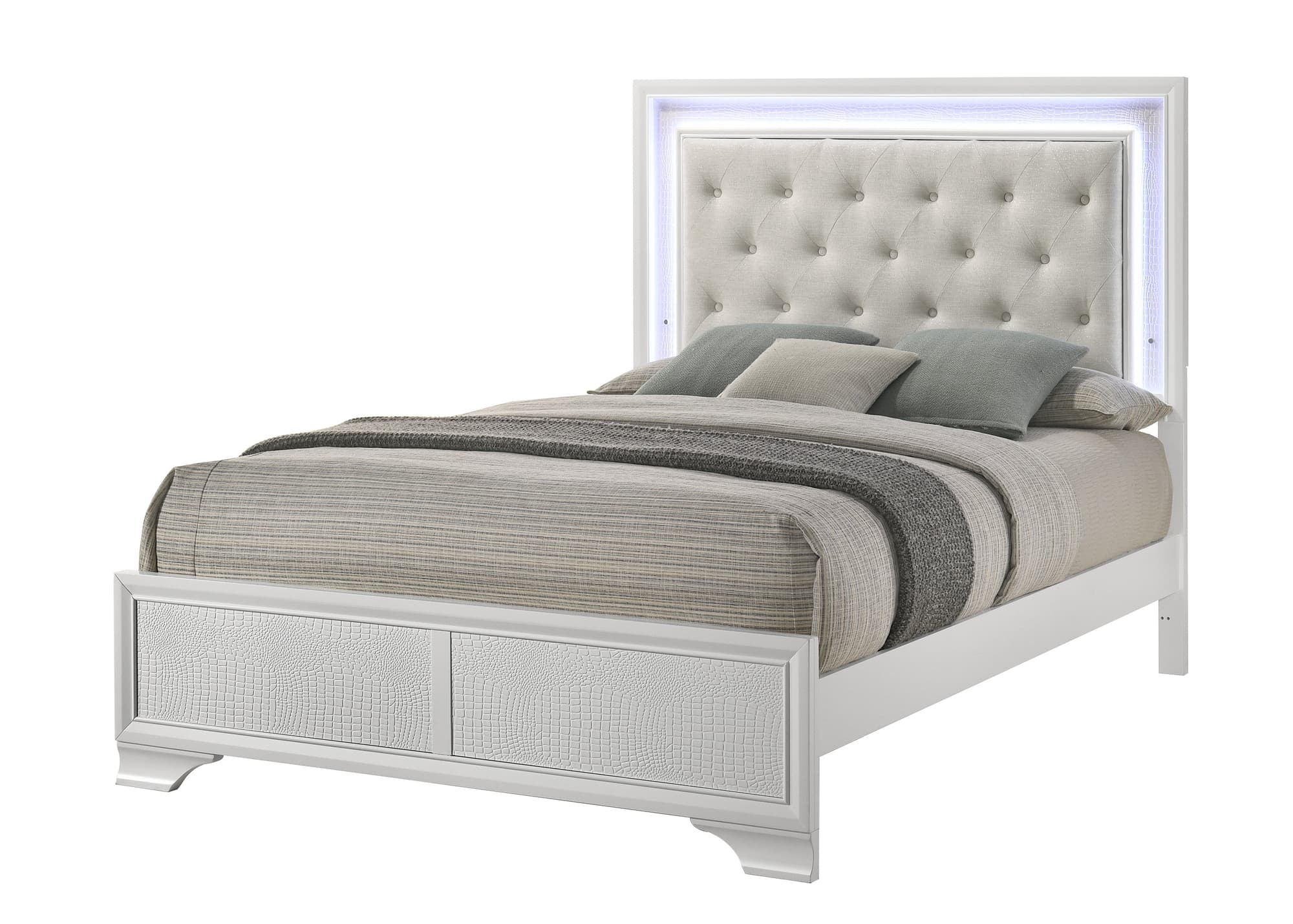 Lyssa Oat Frost LED Upholstered Tufted Panel King Bed - Image 1