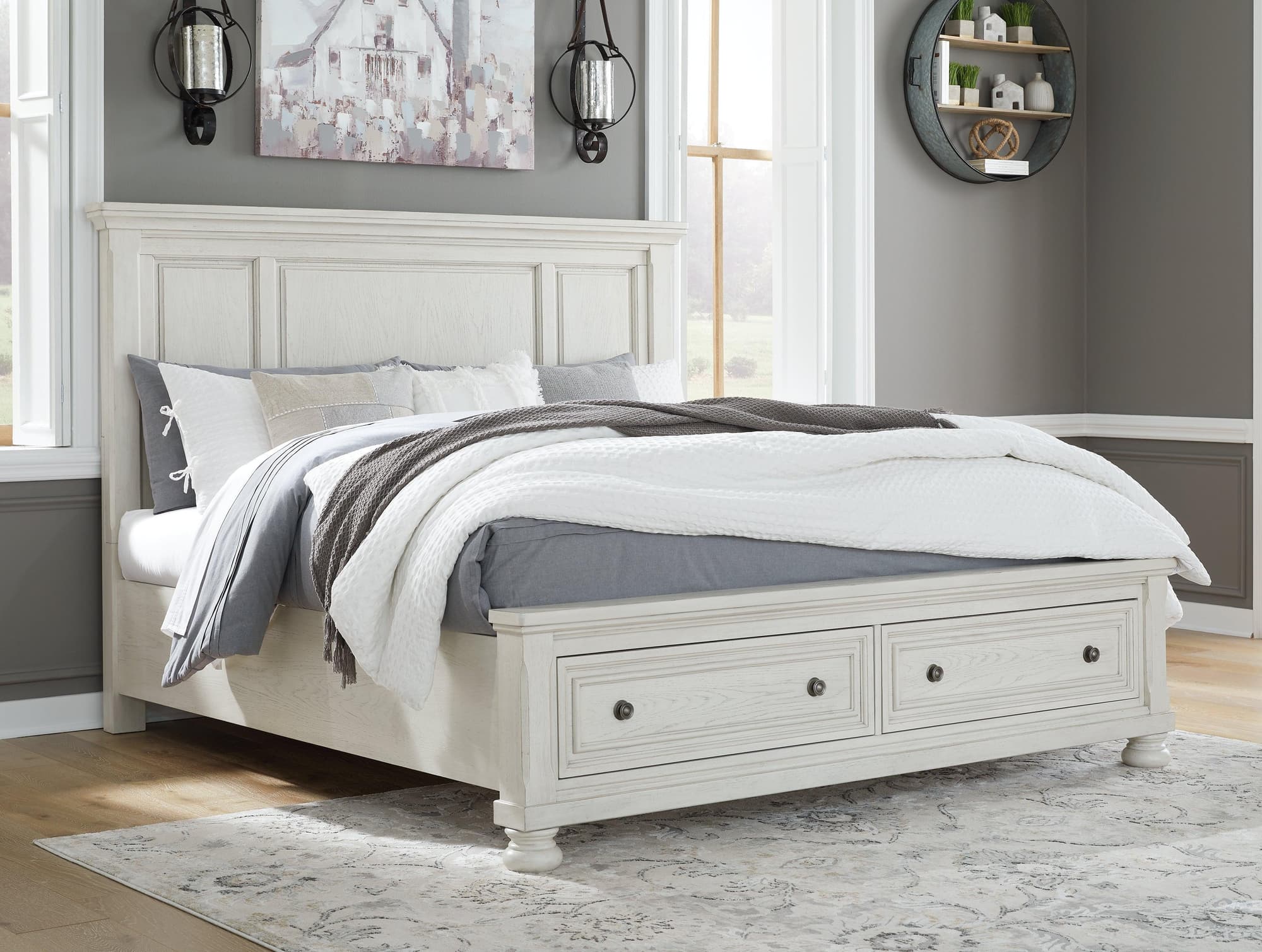 Robbinsdale Antique White King Panel Storage Bed - Image 1