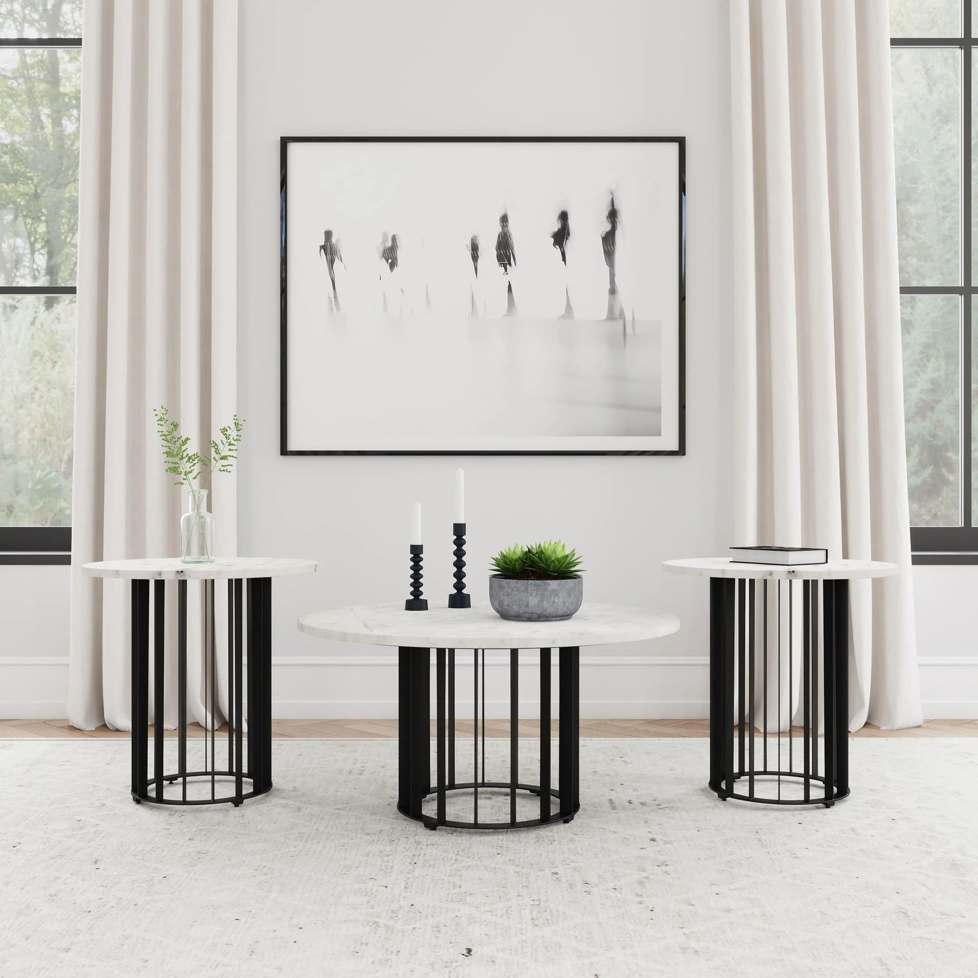 Haven 3-piece Round Marble Coffee and End Table Set Black - Image 1