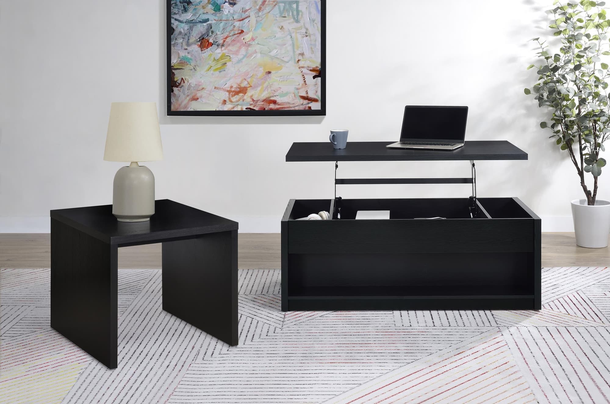 Knapp 2-piece Lift Top Coffee Table Set Black - Image 1
