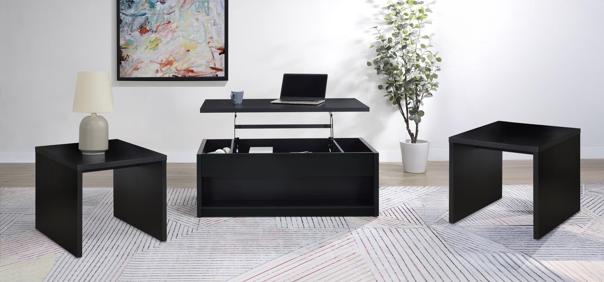 Knapp 3-piece Lift Top Coffee Table Set Black - Image 1